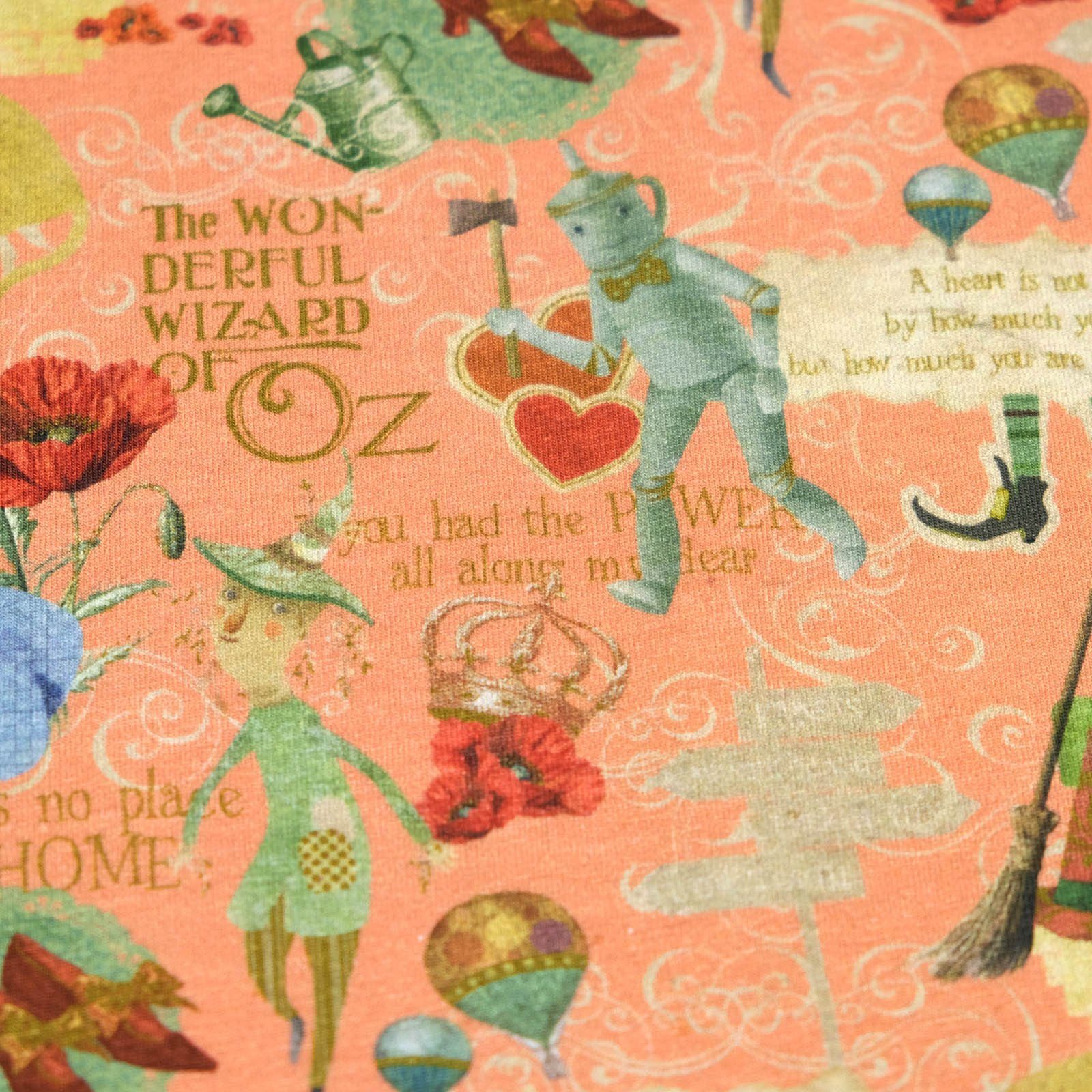 larissastoffe Stoff Jersey Stoff Kindermotiv Märchen Zauberer von Oz apricot, Meterware, 50 cm x 140 cm