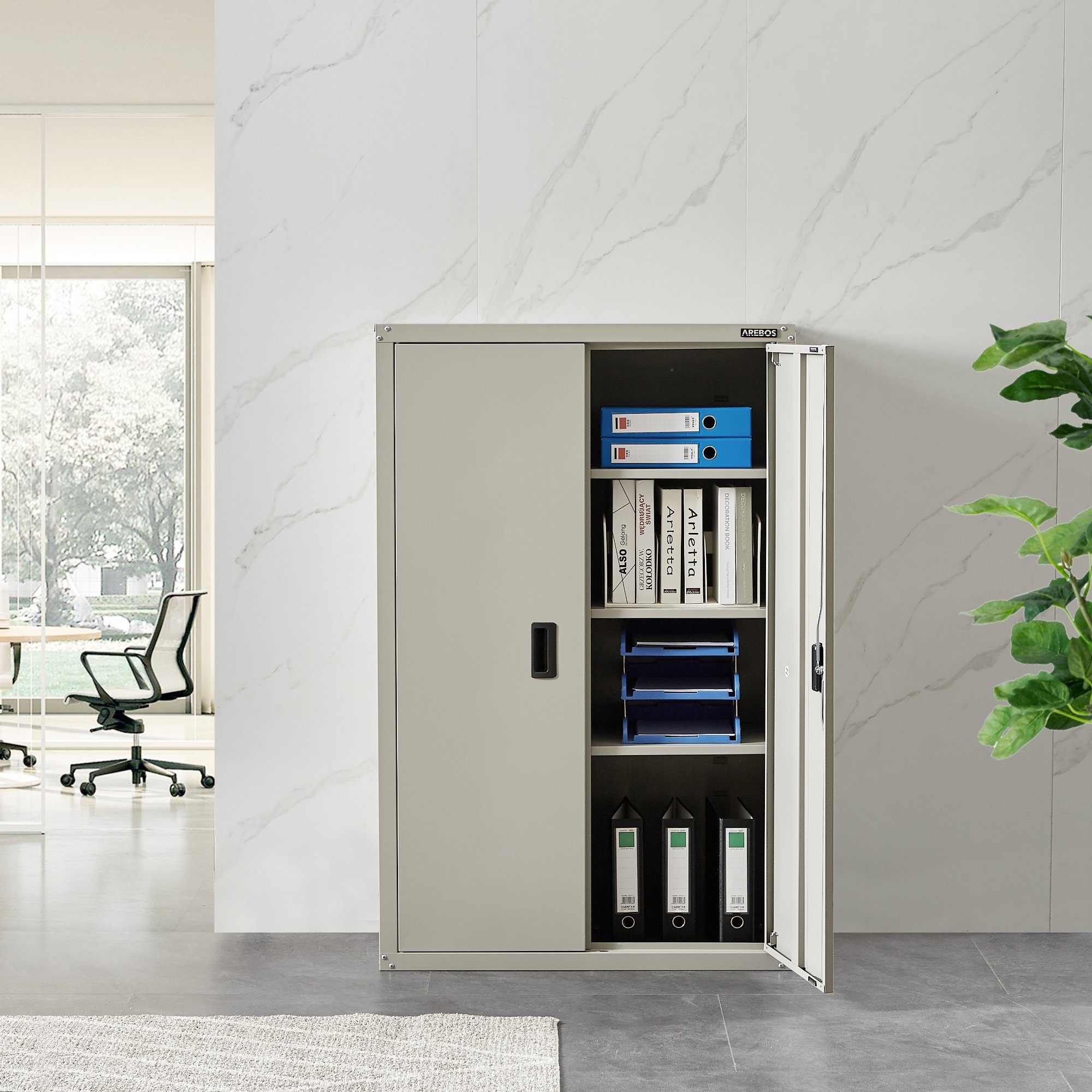 Arebos Aktenschrank Büroschrank Materialschrank Stahlschrank 140x90x40 cm (Stück, grau) Max. Belastbarkeit: 40 kg / je Fach – Bild 2 von 5