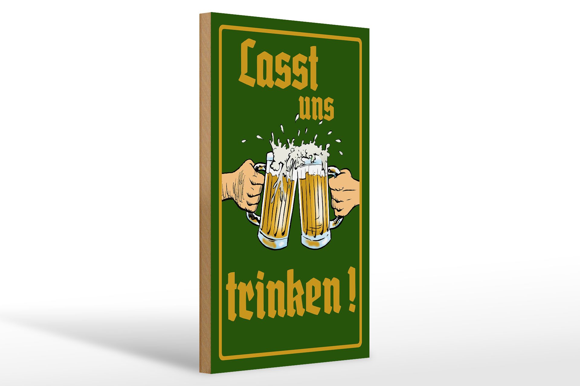 Holzbild 20x30cm Bier lasst uns trinken Gläser