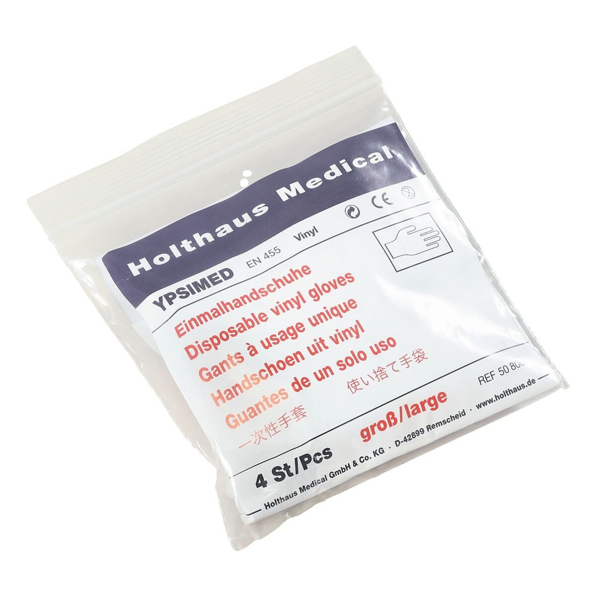 Holthaus Medical Einweghandschuhe YPSIMED (4-St) Größe: groß, 4 Stück/Pack, Vinyl gepudert