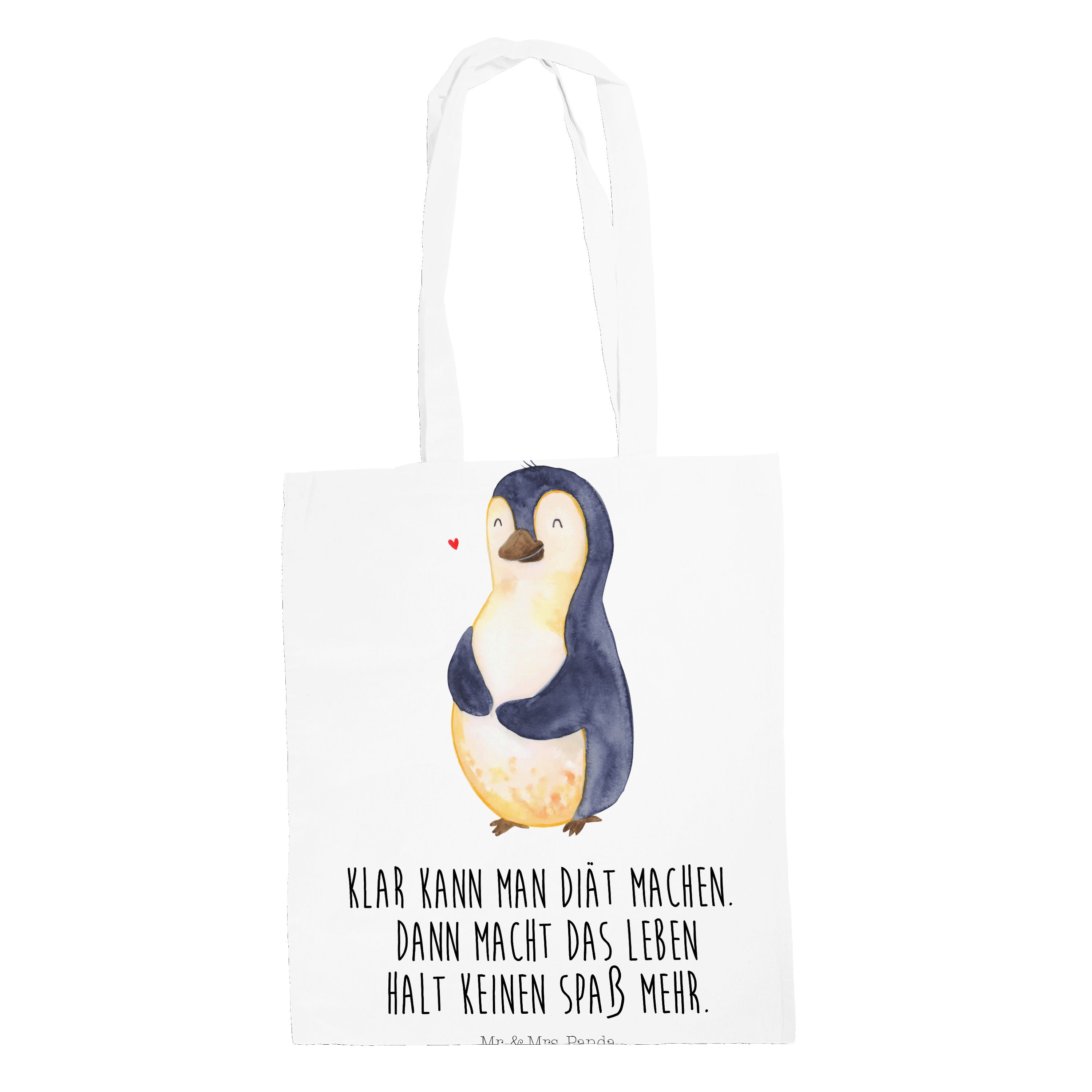 Mr. & Mrs. Panda Tragetasche Pinguin Diät - Weiß - Geschenk, Bauch, Gewicht, dick, Selbstliebe, St (1-tlg)