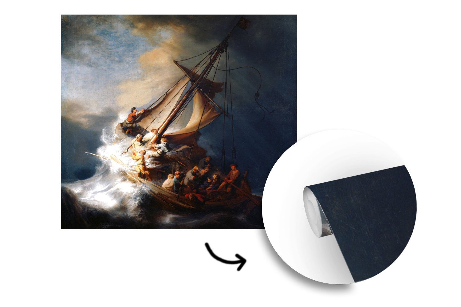 MuchoWow Fototapete Der Rembrandt Genezareth auf von Rijn, Matt, Sturm van Wandtapete St), bedruckt, (5 dem See oder Gemälde Vinyl Schlafzimmer, Tapete Wohnzimmer - für
