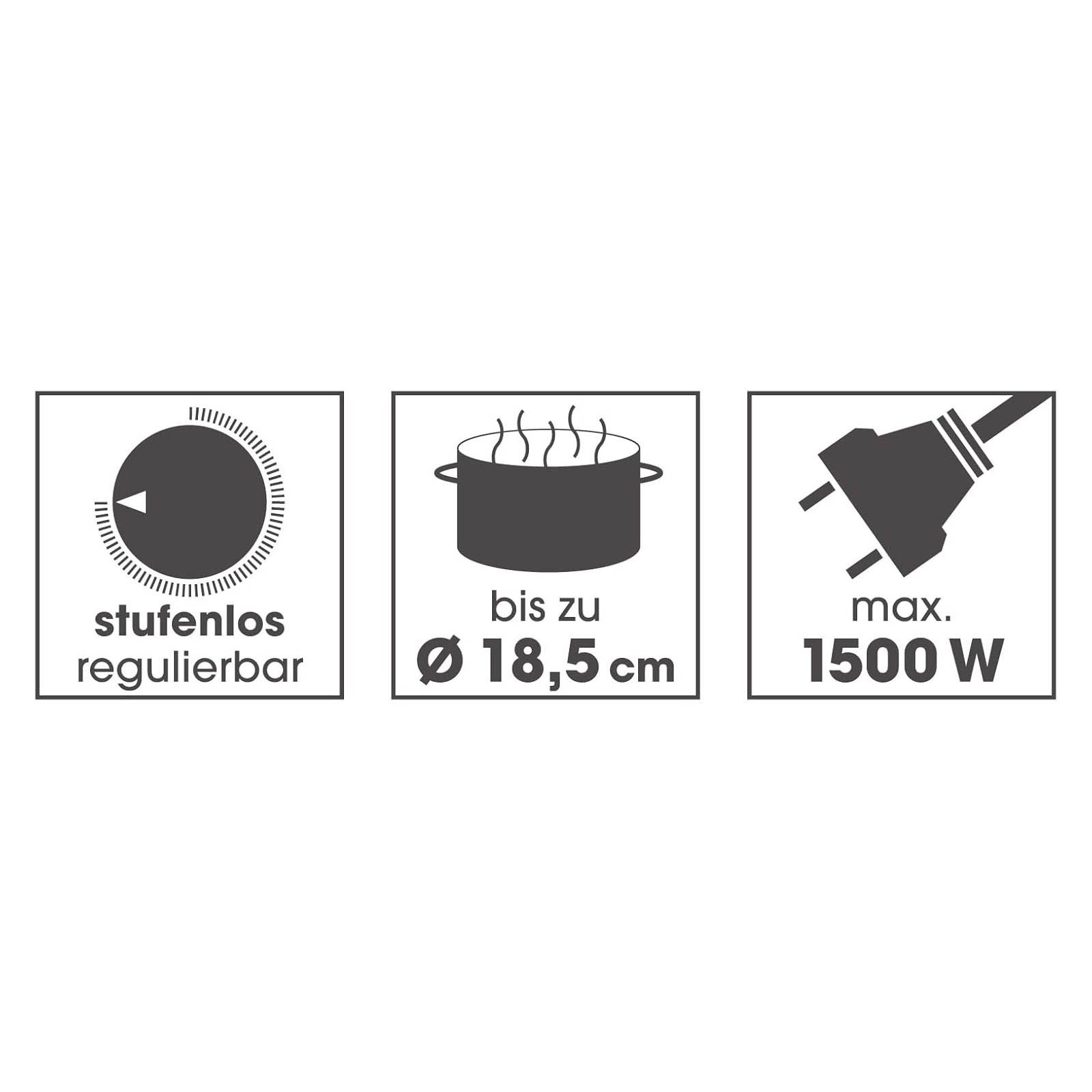 GOURMETmaxx Einzelkochplatte Elektrische Kompakt-Herdplatte 1500 W Kochfeld, Stufenlose Temperaturregulierung für Töpfe bis 18,5 cm – Bild 4 von 4