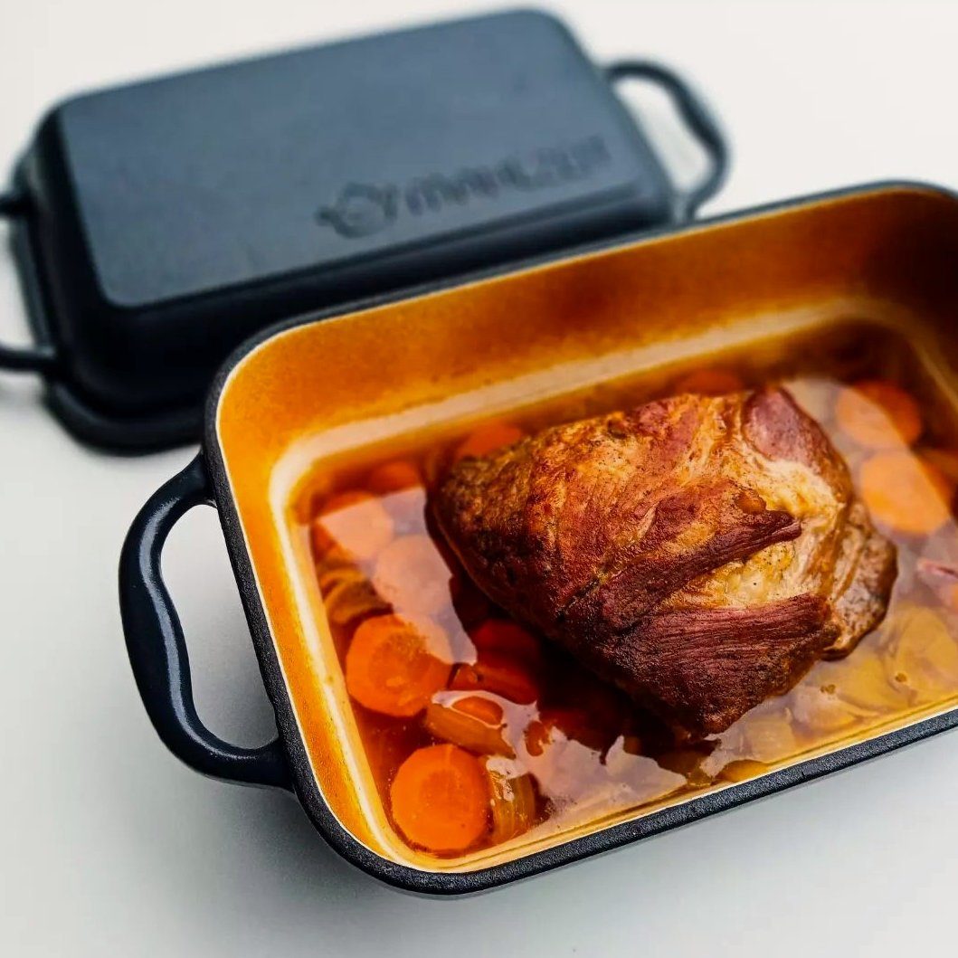 Mahlzeit Bräter Gusseisen, mit Deckel, emailliert, 4,8 Liter, Blue Berry, 2in1, Gusseisen