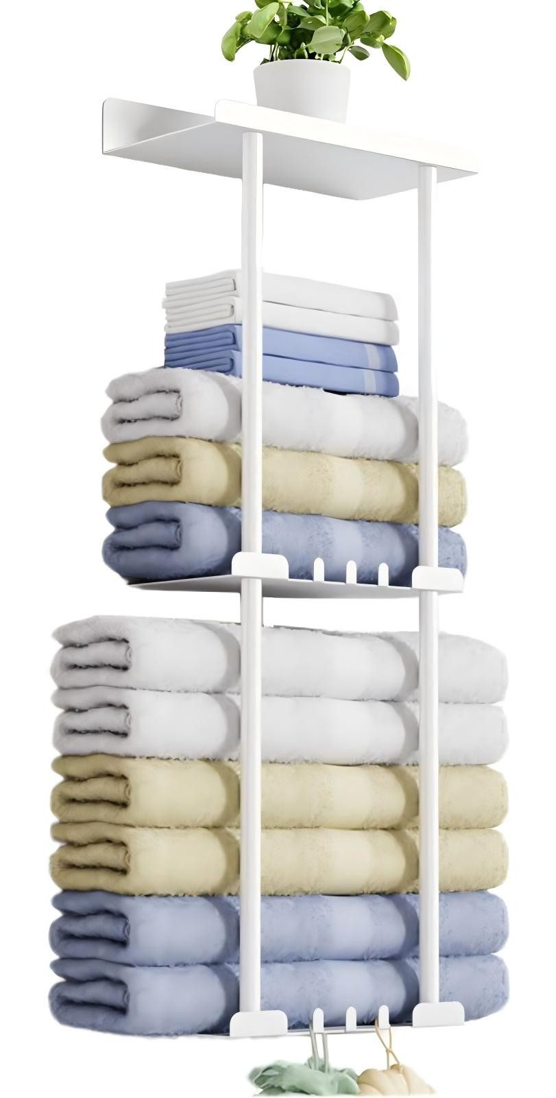 SURFOU Handtuchhalter Badetuchhalter Ohne Bohren Regal Wand Bad badregal mit 6 Handtuchhaken, 3-stöckiger Rostfrei regal, mit Leitplanke, 80*15,5*30cm