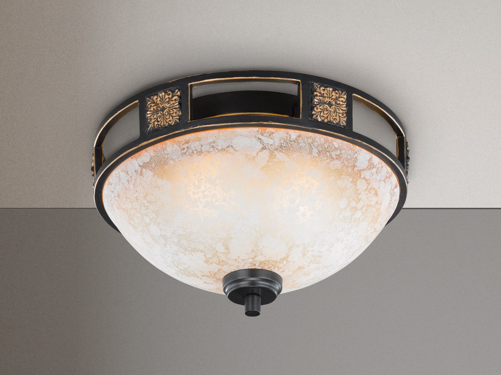TRIO Leuchten LED Deckenleuchte, dimmbar, LED wechselbar, Warmweiß, Landhaus-stil Deckenschalen rustikal Lampenschirm Alabaster-Glas Ø33cm