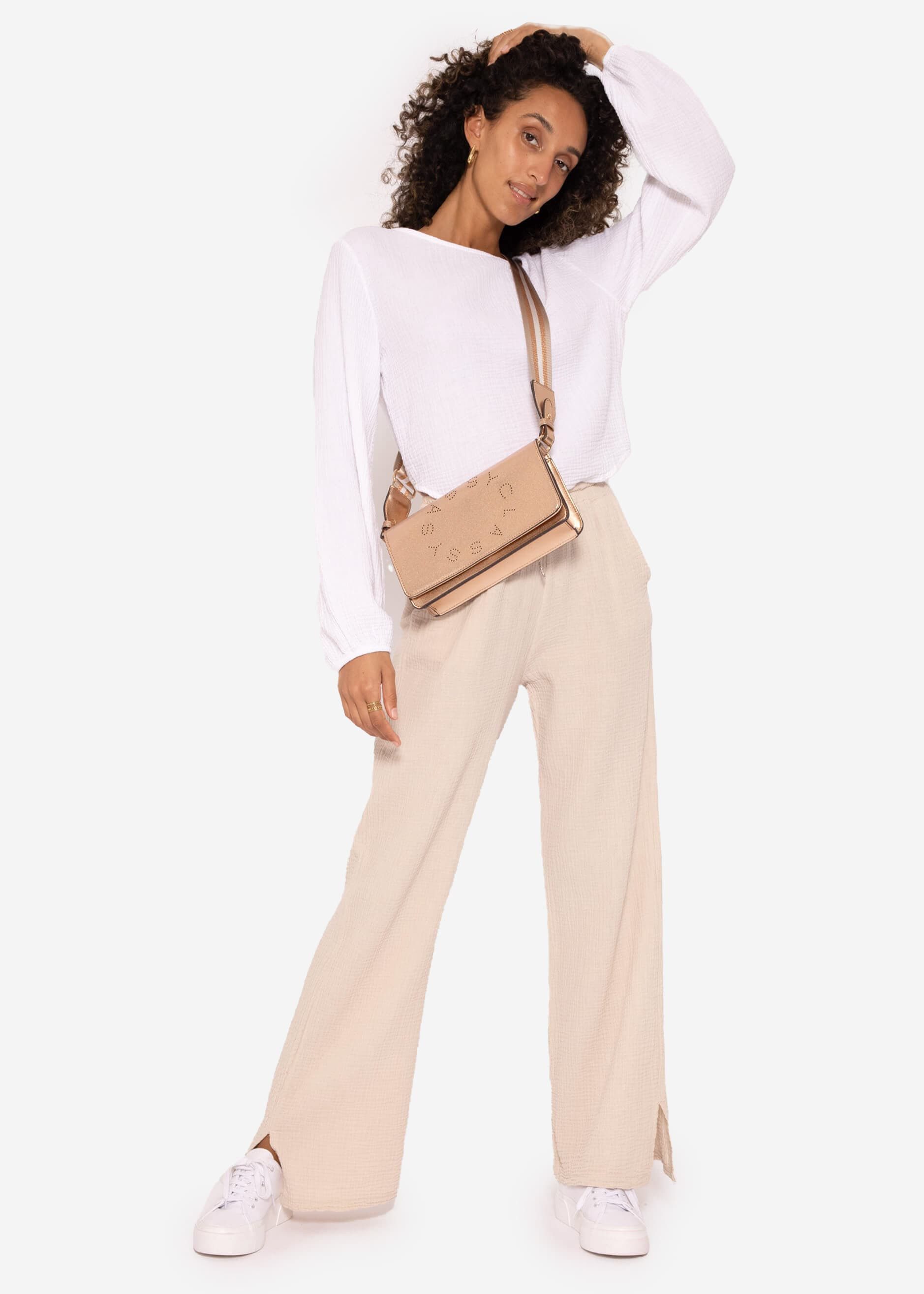 SASSYCLASSY Stoffhose Leichte Musselin Sommer Hose Damen Lang Lockere Musselinhose aus Baumwolle mit elastischem Bund Atmungsaktiv