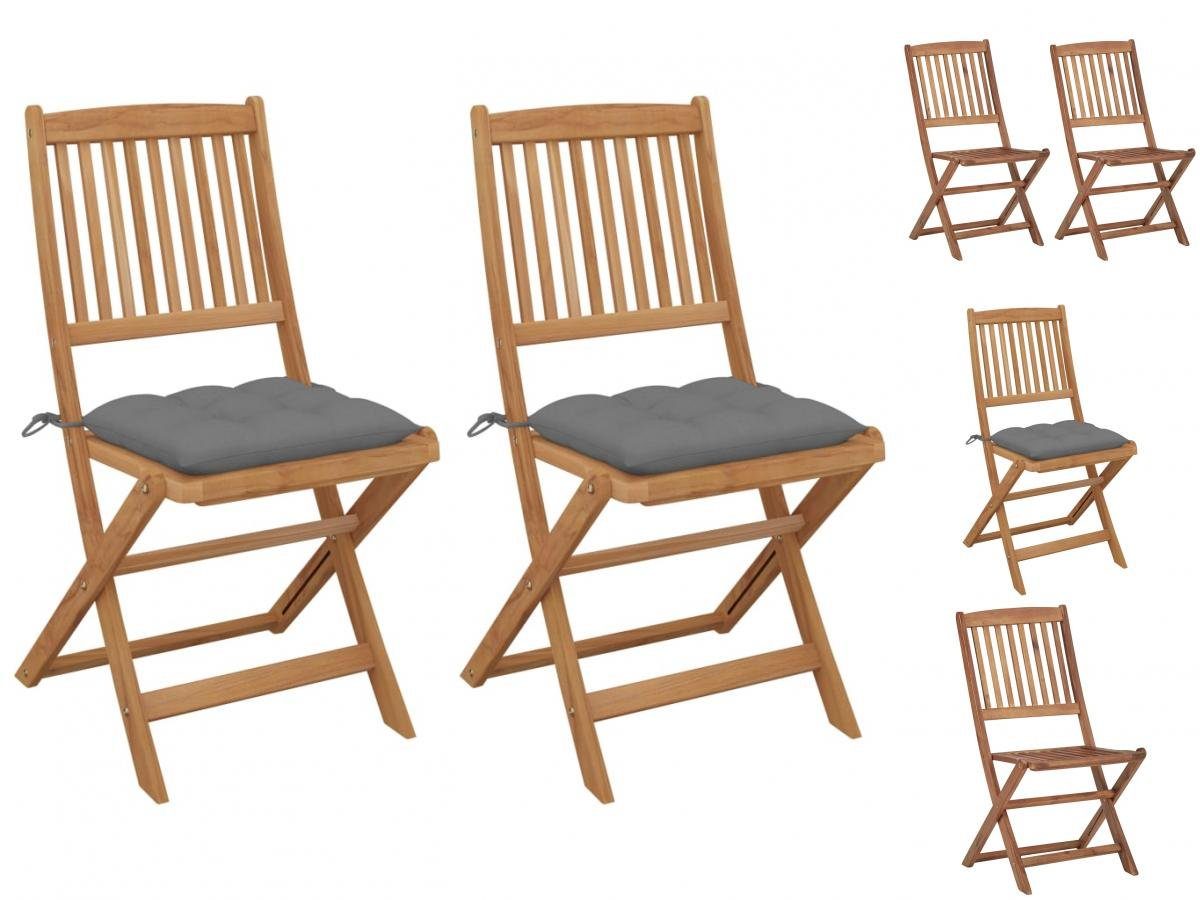 vidaXL Gartenstuhl Klappbare Gartenstühle 2 Stk mit Kissen Massivholz