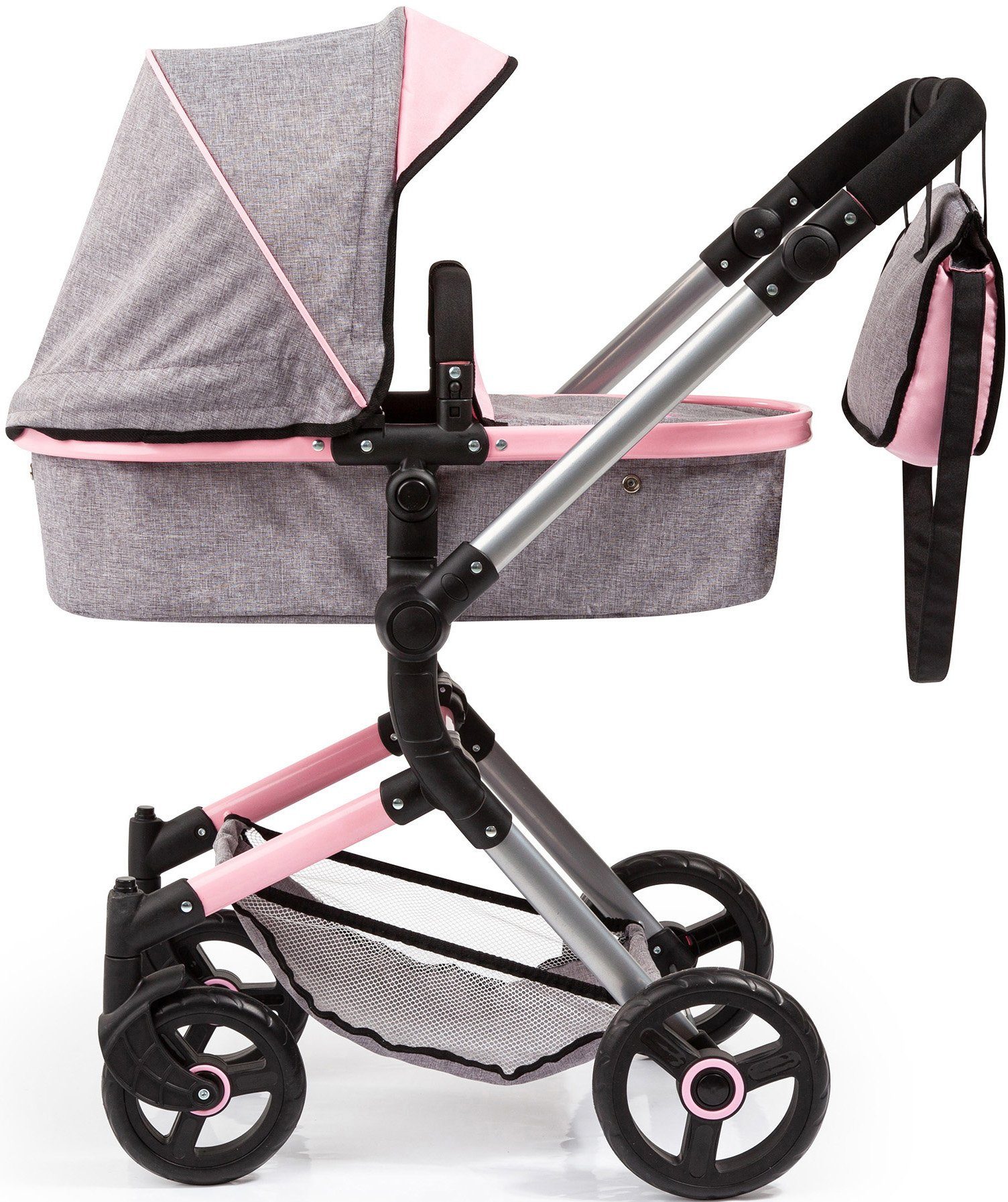 Bayer Kombi-Puppenwagen Vario, grau, mit Wickeltasche