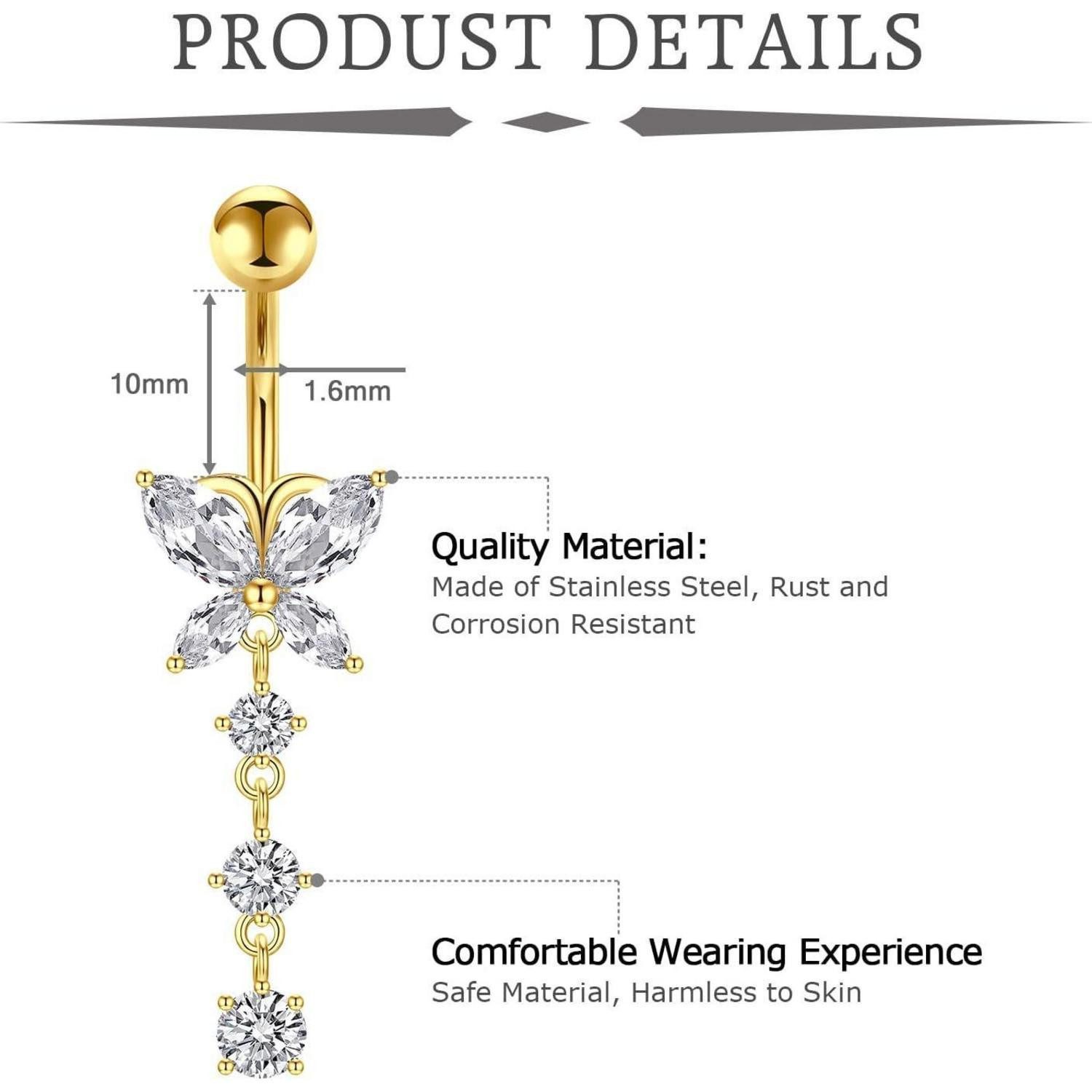 vcmart Bauchnabelpiercing 2 Stk. Bauchnabelpiercing Herz 10mm Chirurgenstahl Silber Gold