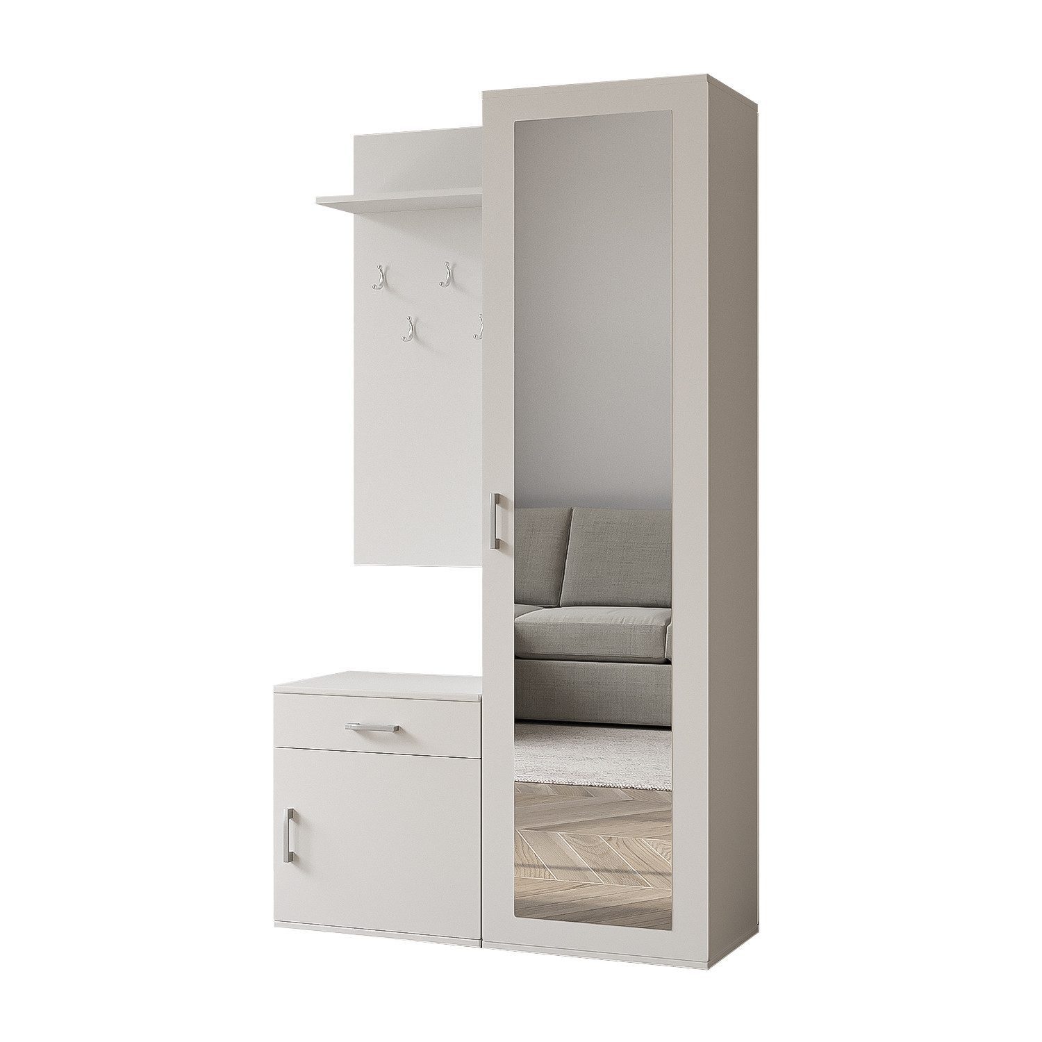 Beautysofa Kompaktgarderobe PAULA, mit Spiegel, Schuhschrank, 5 Kleiderhack günstig online kaufen