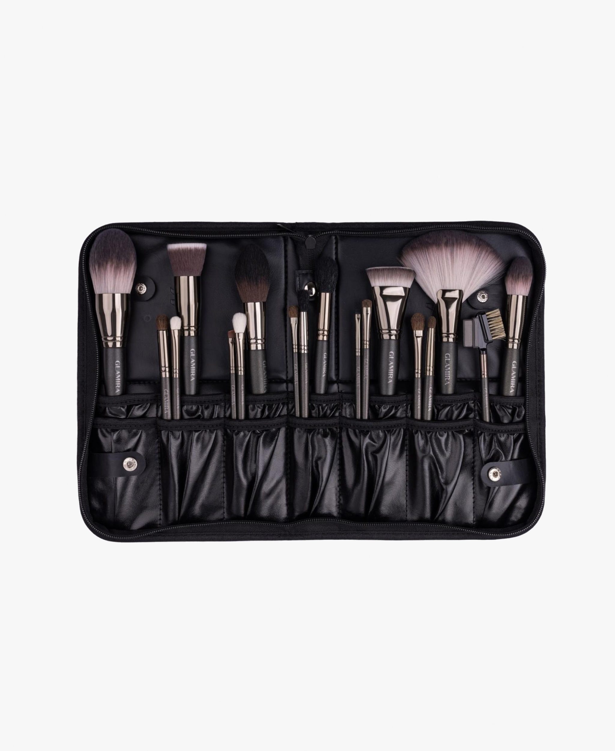 GLAMIRA Kosmetikpinsel-Set Schwarzes Make-up-Pinselset, 18 tlg.