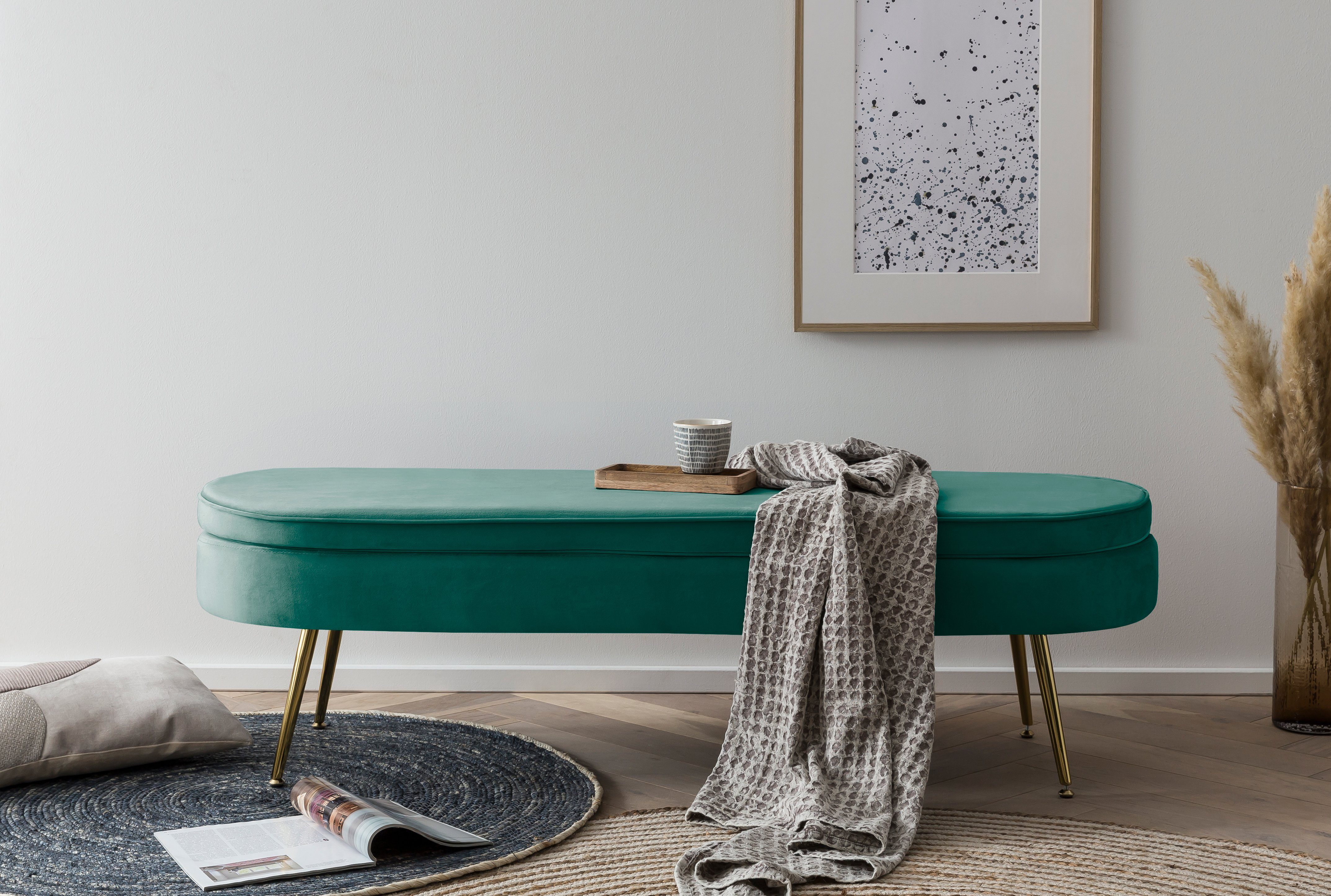 SalesFever Polsterbank Clam Elegante Bank mit Polsterung, Eleganz in Gold: Breite 142cm