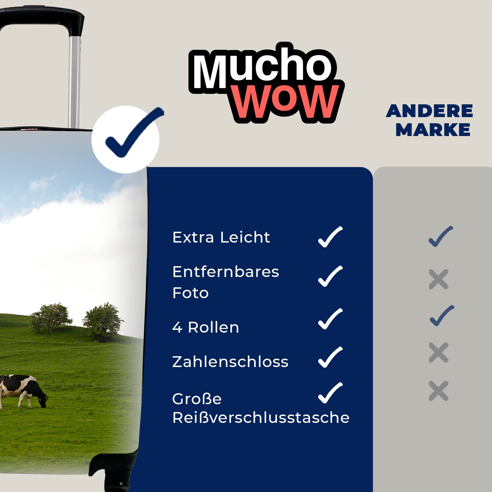 MuchoWow Handgepäckkoffer Kuh - Tier Ferien, mit - 4 Handgepäck Reisetasche für Trolley, rollen, Landschaft, Rollen, Reisekoffer