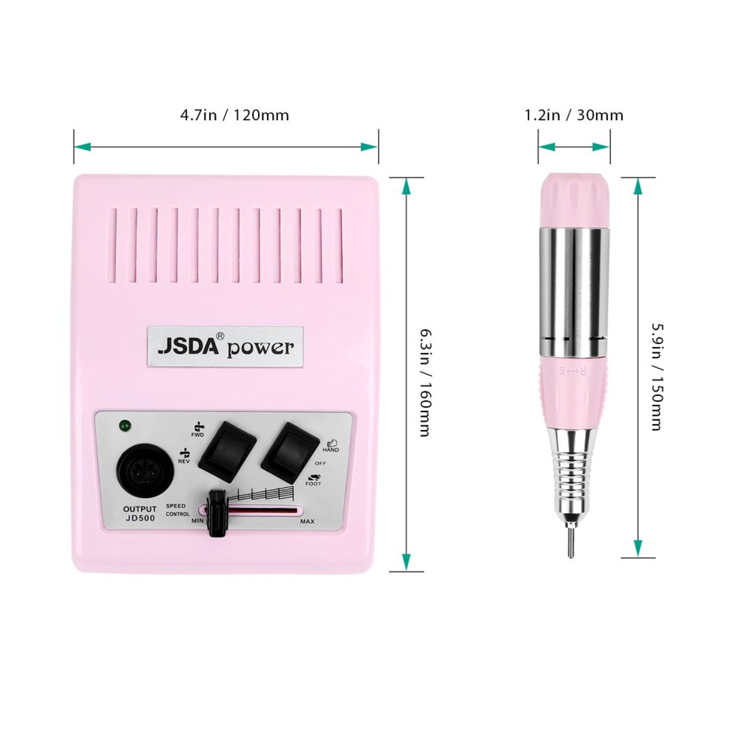 U/min JSDA Fußpedal & mit Nagelfräser 30000 4 Farbe Bits Maniküre-Pediküre-Set, ROSA JD500P #