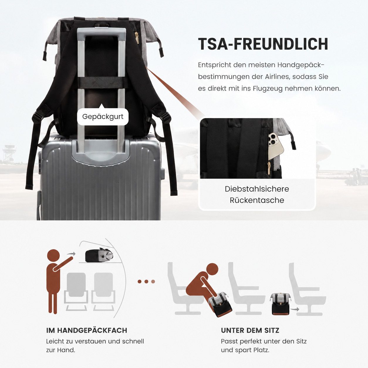 Toomoke Rucksack 2in1 Laptop Rucksack Damen Herren 15,6 Zoll mit Organizer Tasche (Multifunktionaler Business Rucksack mit gepolstertem Laptopfach für 15,6 Zoll – Bild 5 von 5