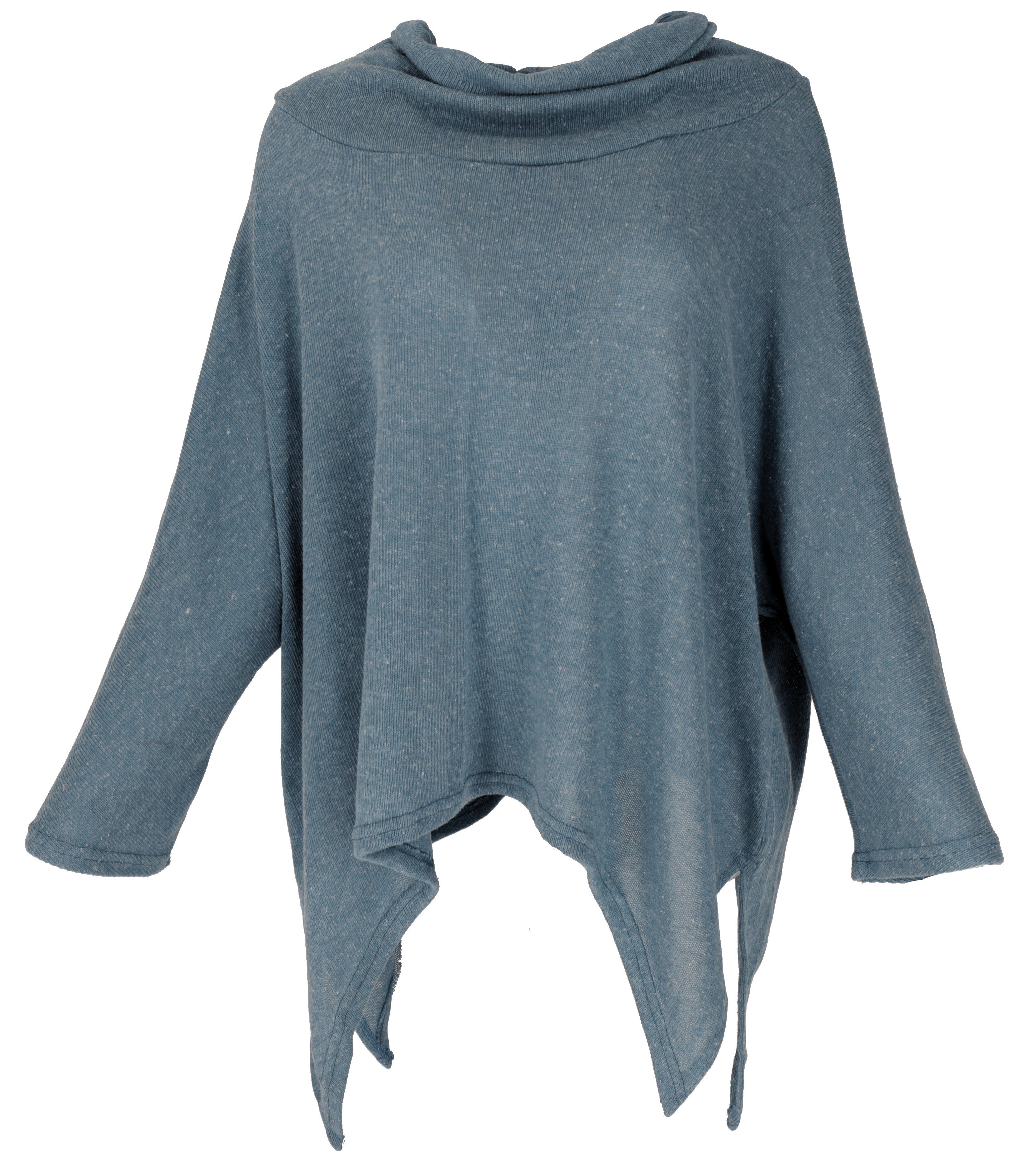 Guru-Shop Longsleeve Oversize Pullover mit Rollkragen, Feinstrick.. alternative Bekleidung taubenblau