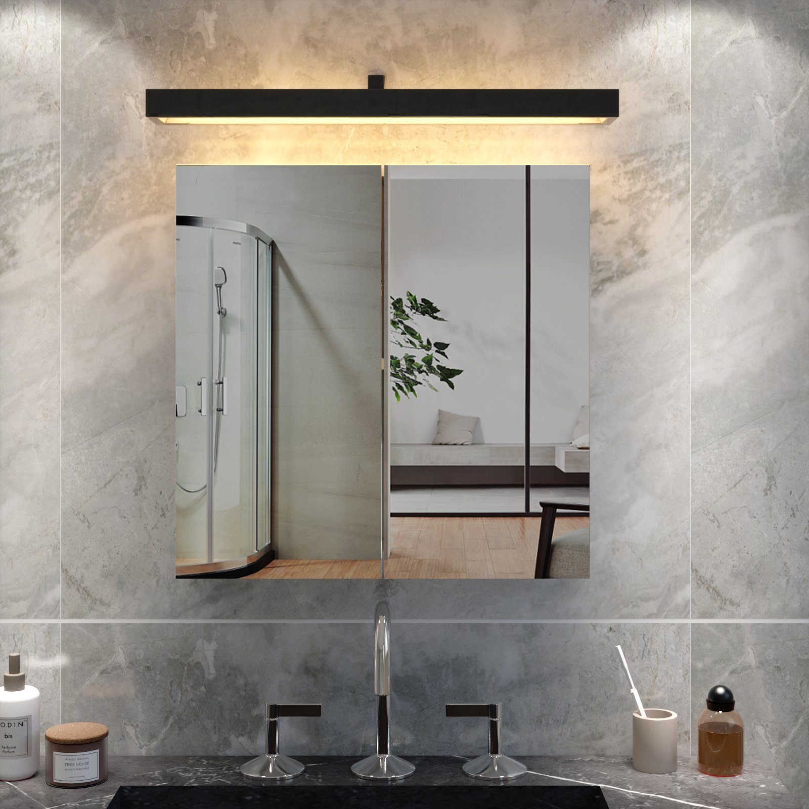 Badezimmerspiegelschrank x Weiß Badezimmerspiegel 45 45 Mondeer Türen mit 12.9 2 x cm, Wandschrank, Hängeschrank,