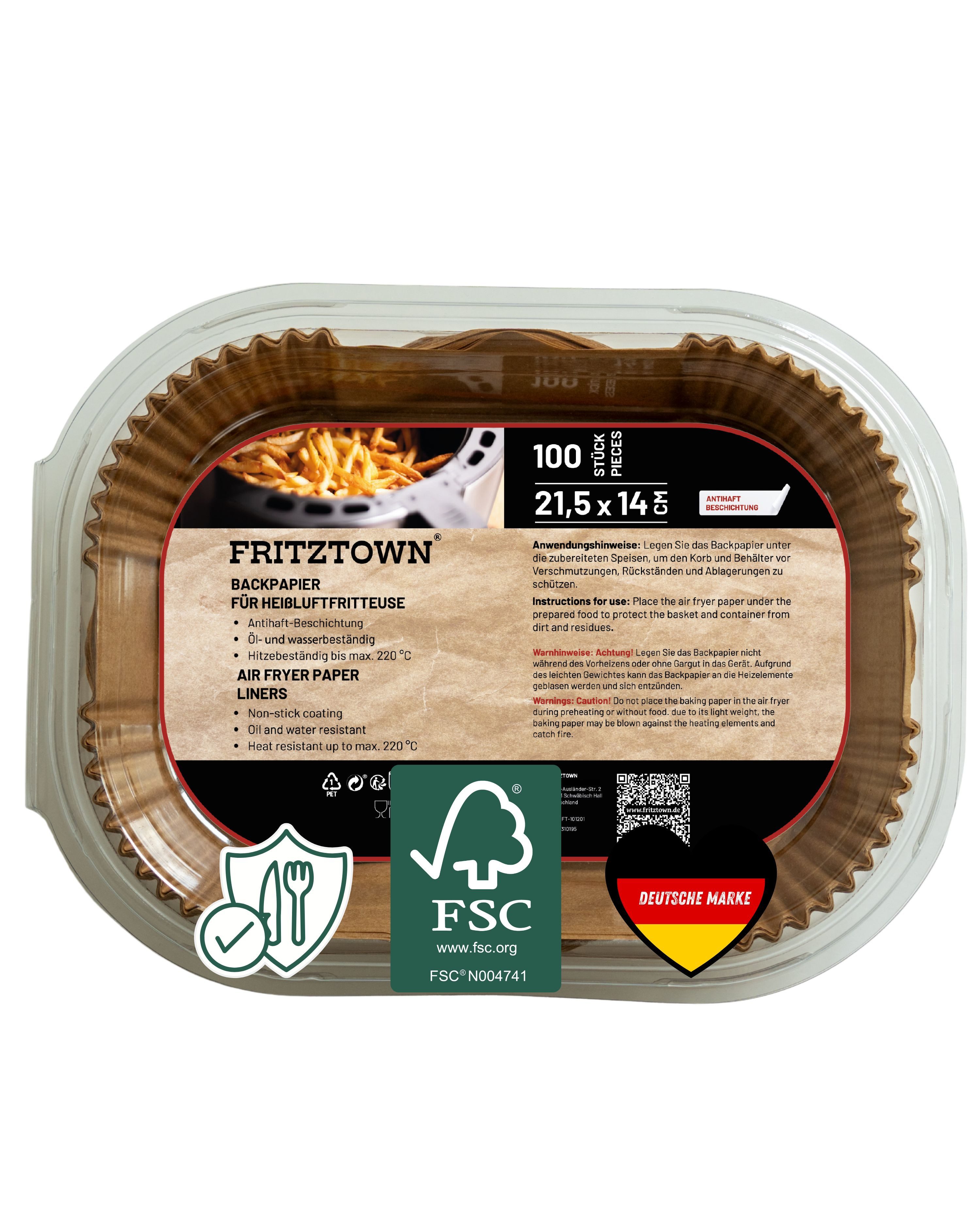 FRITZTOWN Backpapier Air fryer Backpapier, Backpapier für die Heißluftfritteuse, Air fryer Heißluftfritteuse Backpapier Einwegschalen