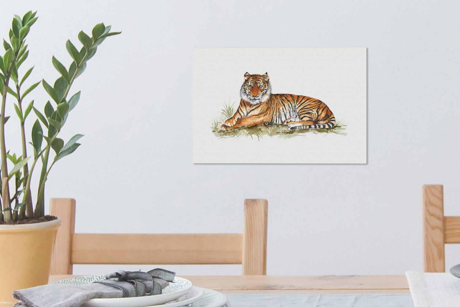 Wanddeko, Leinwandbild OneMillionCanvasses® Tiger - Wandbild - Aufhängefertig, 30x20 Leinwandbilder, cm Gemälde Orange, St), (1