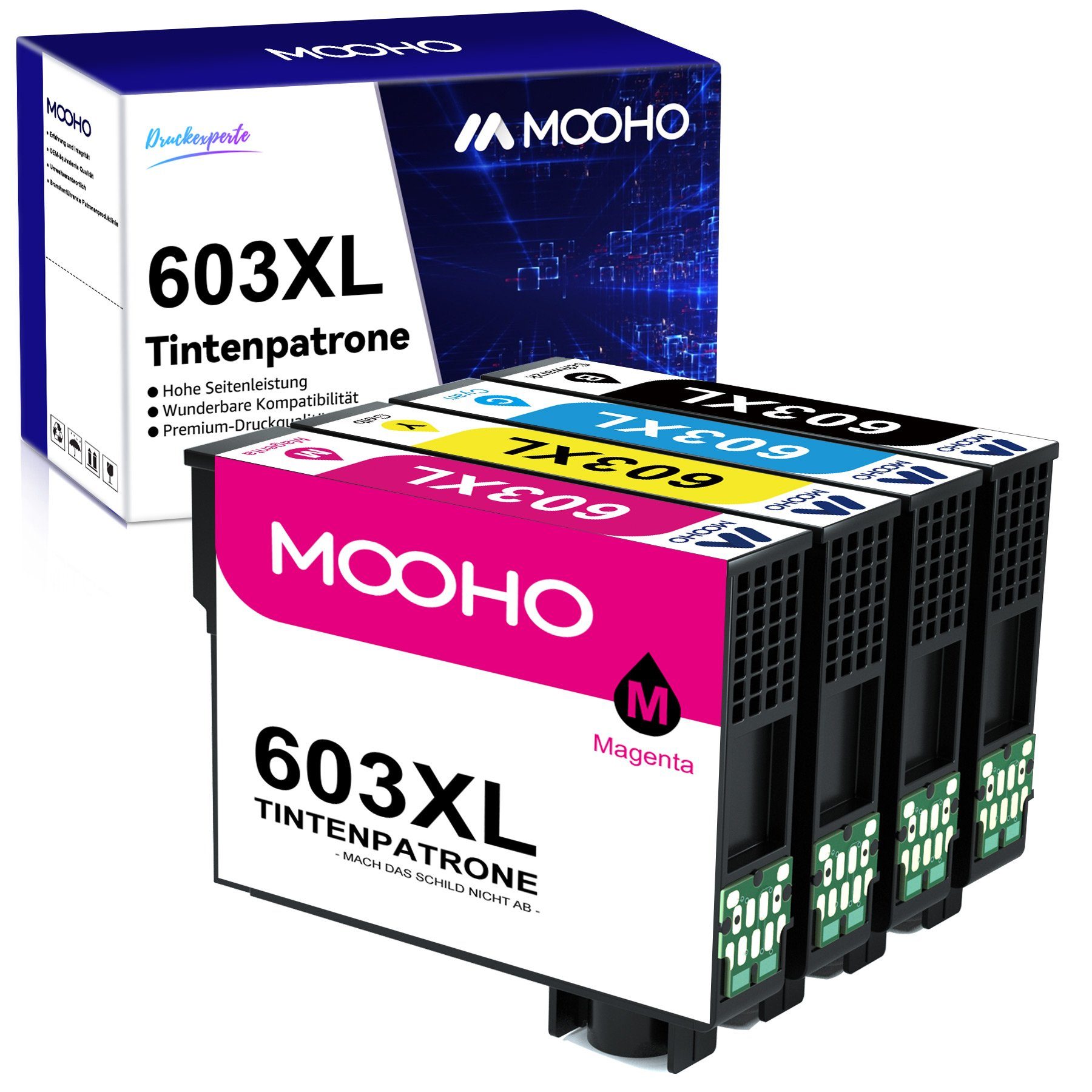 MOOHO für EPSON 603XL WF-2830 Cyan, 1x Magenta, Gelb 2810 1x 1x Schwarz, 2850 Tintenpatrone (4er-pack) 2835 1x