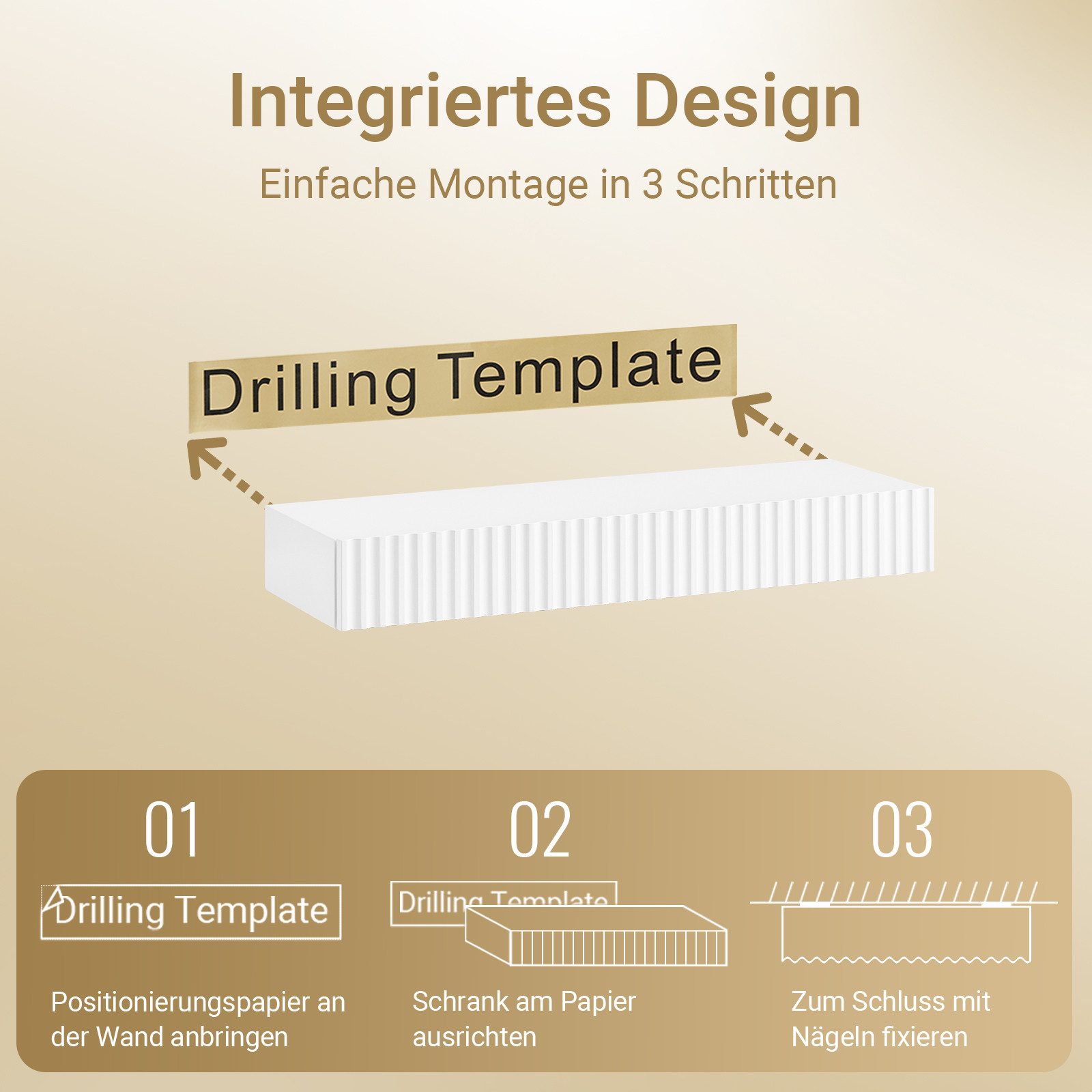 SoBuy Wandregal FHK38, Schweberegal mit Schublade & LED-Bewegungssensor-Licht, Regalbrett 60cm, Wandmontage, Schlafzimmer Flur, batteriebetrieben – Bild 5 von 5