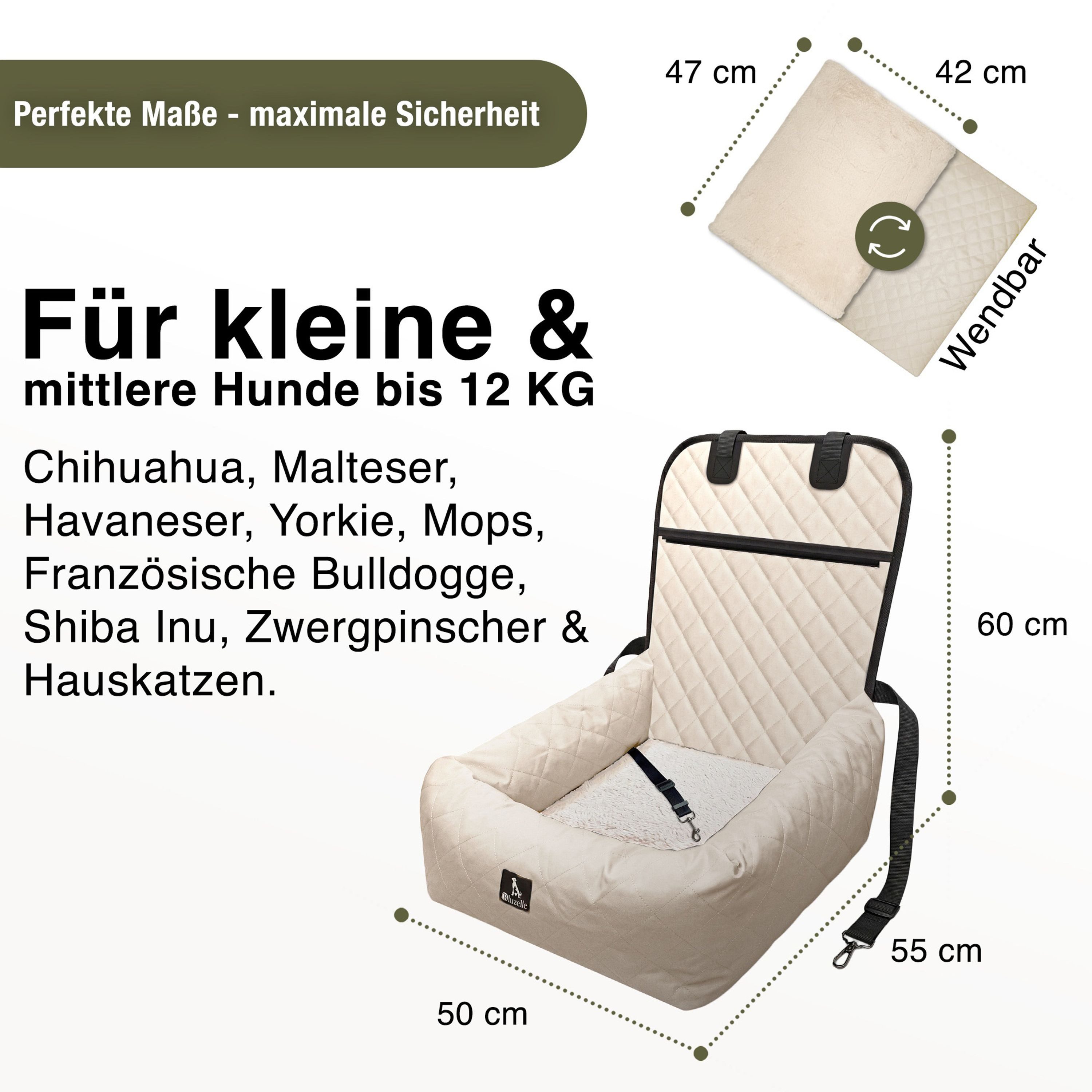 Bluzelle Hunde-Autositz Premium Hunde Autositz, 2-in-1 Hundebett, Haustier Auto Transport-Sitz, Wasserfester Oxford Stoff, Reise Hundesitz für Kleine & Mittlere Hunde / Waschbar Rutschfest