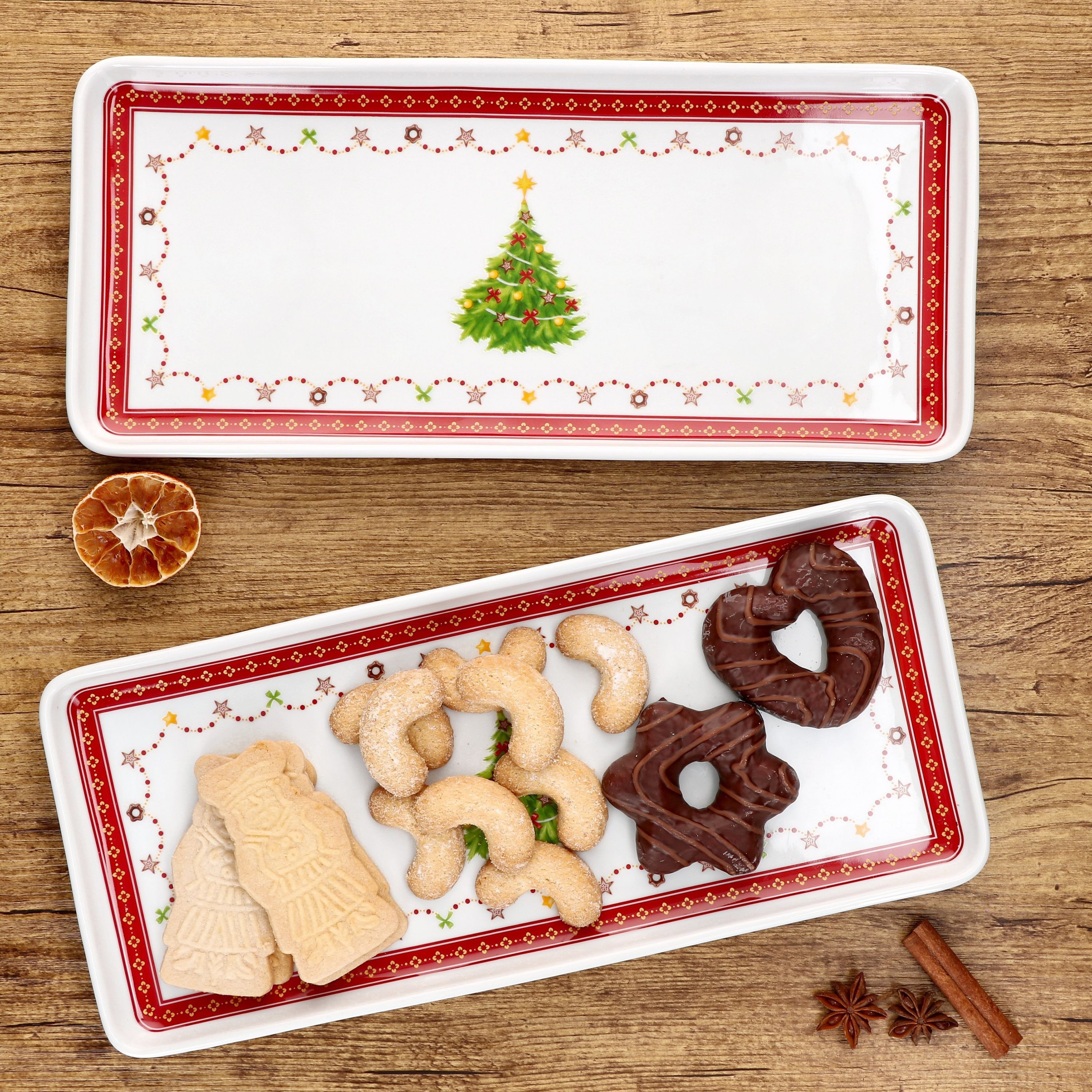 MamboCat Servierplatte 2x Weihnachtstraum Kuchenplatte rechteckig Porzellan Weihnachten, Porzellan – Bild 3 von 5