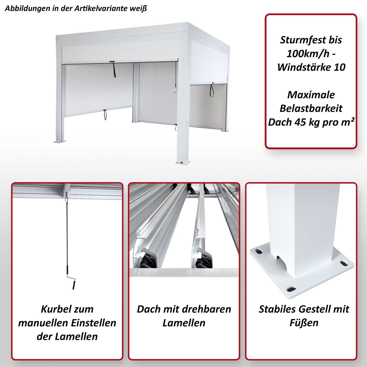 MCW Pergola MCW-L46-mS-3x4, BxTxH: 400x300x220 cm, Regulierbarer Wind- und Insektenschutz, Sturmfest bis 100km/h