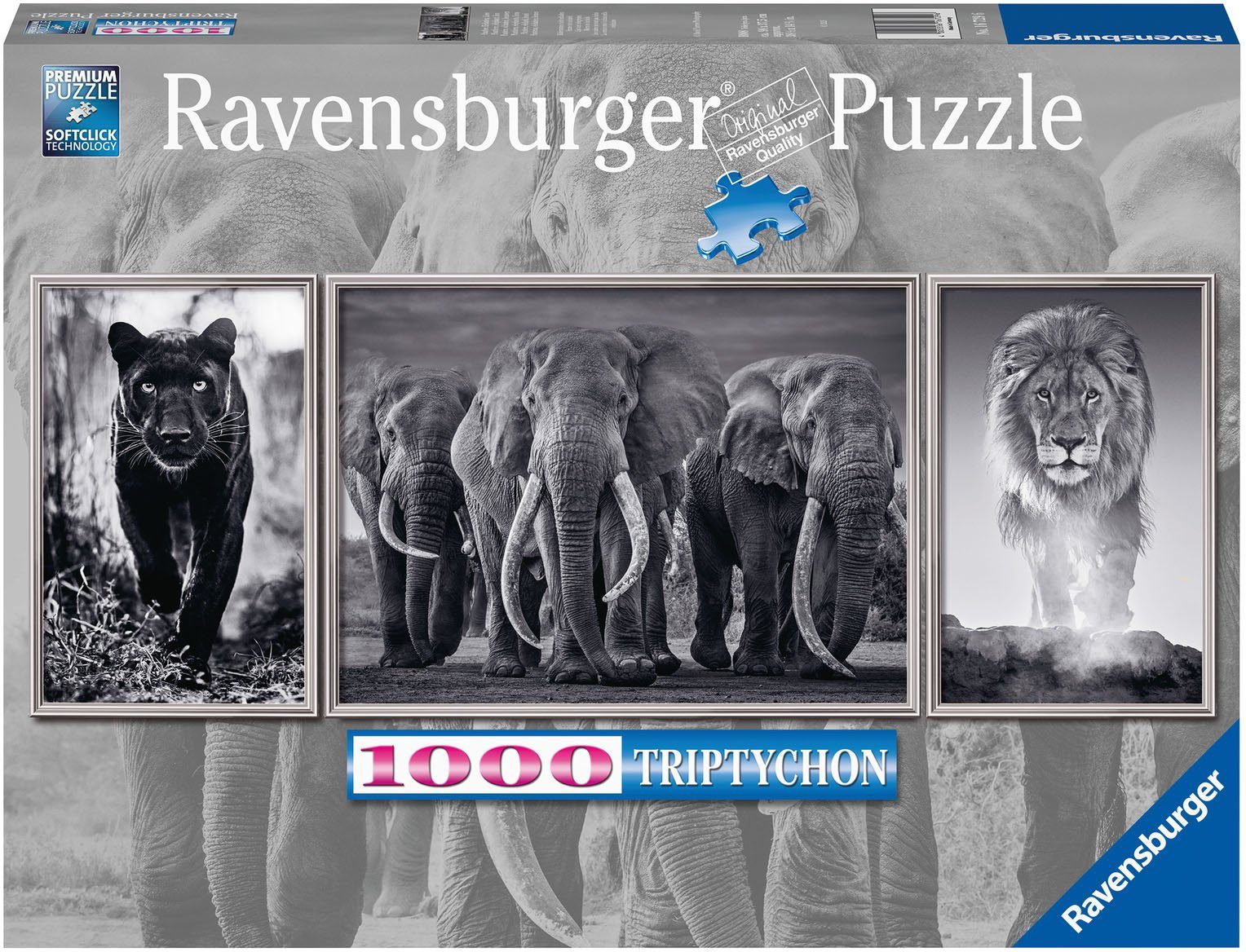 Löwe, Puzzleteile, 1000 Triptychon; - Panter, weltweit; Wald Elefanten, in - Made Germany schützt Puzzle Ravensburger FSC®