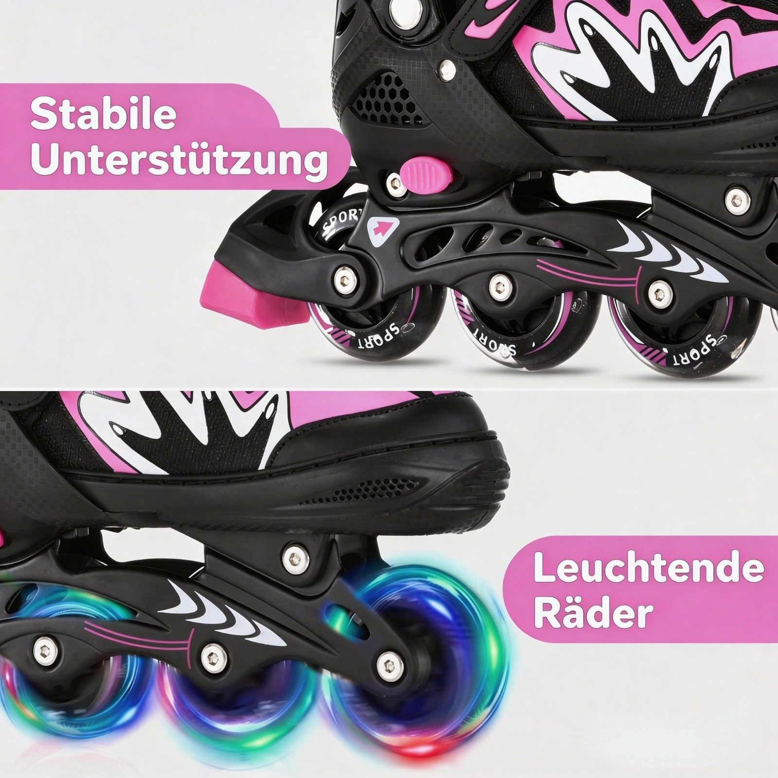 GARRYFIZH Inlineskates Inlineskates Rosa Inline Skates Inline Skates Kinder, Verstellbare Größe Leuchtrad Größe L