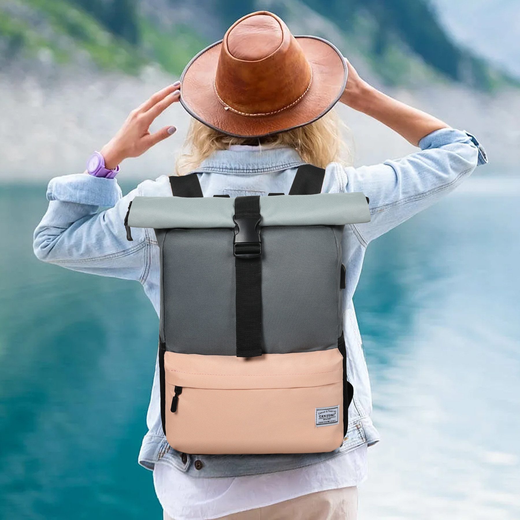 TAN.TOMI Cityrucksack Arbeitsrucksack Groß Unisex Tagesrucksäcke Rolltop Rucksack (Freizeitrucksack viele Fächer mit 15,6" Laptopfach/USB-Anschluss), Reiserucksack Lässiger Backpack Schule Freizeit Uni Arbeit Wandern