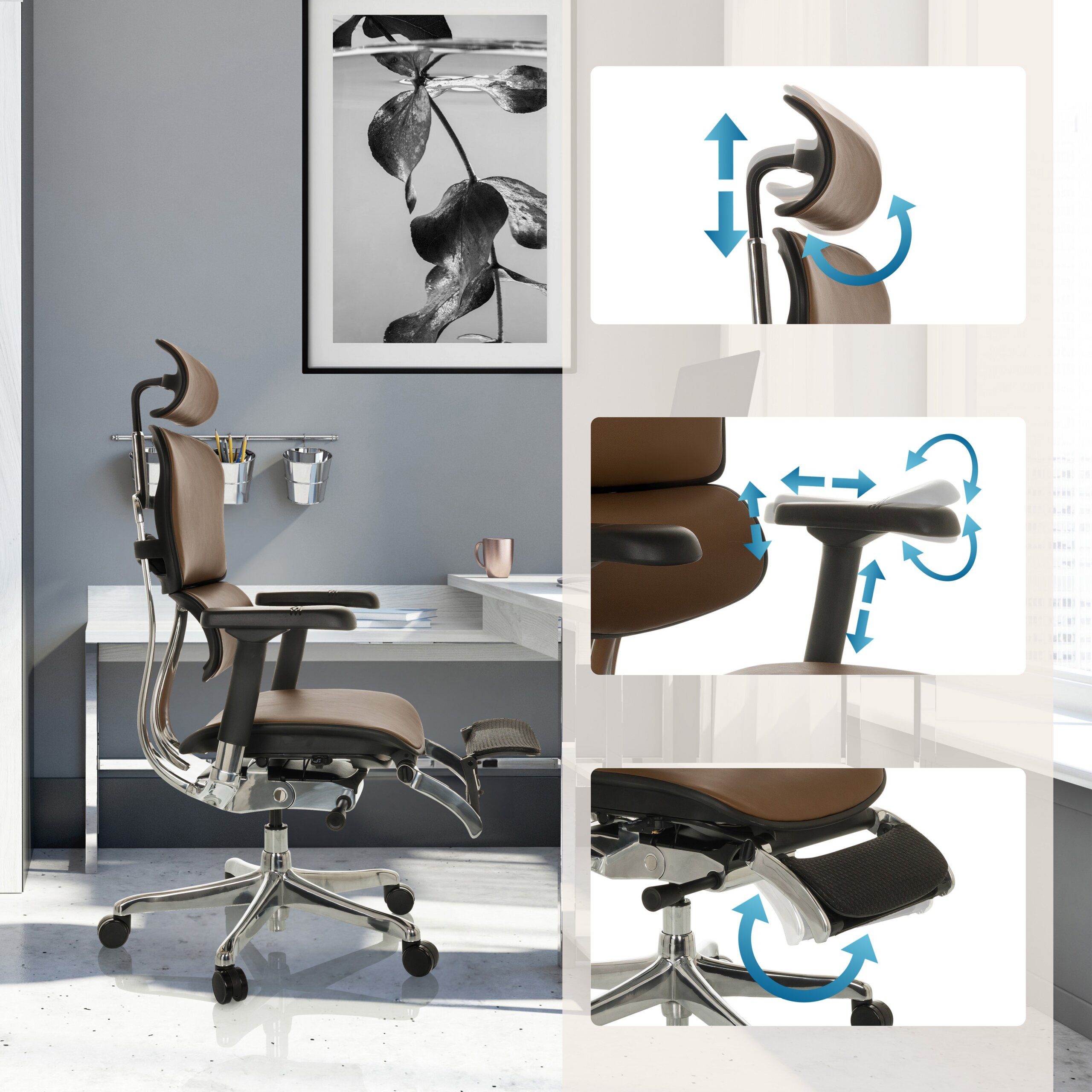 hjh OFFICE Drehstuhl Luxus Chefsessel Ergohuman Plus Legpro Gen2 Leder (1 St), Profi Bürostuhl Schreibtischstuhl ergonomisch