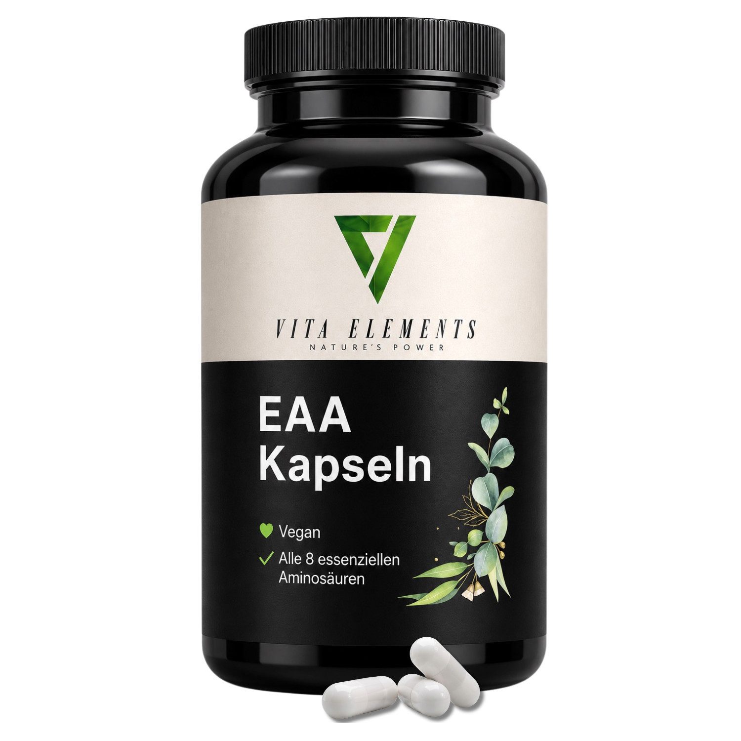 Vita Elements EAA - 7142mg Aminosäuren, alle 8 essenziell, 300 Kapseln, 1 er Packung à 300 St., Vegan, Ohne Gelatine, Hochdosiert, Laborgeprüft in Deutschland