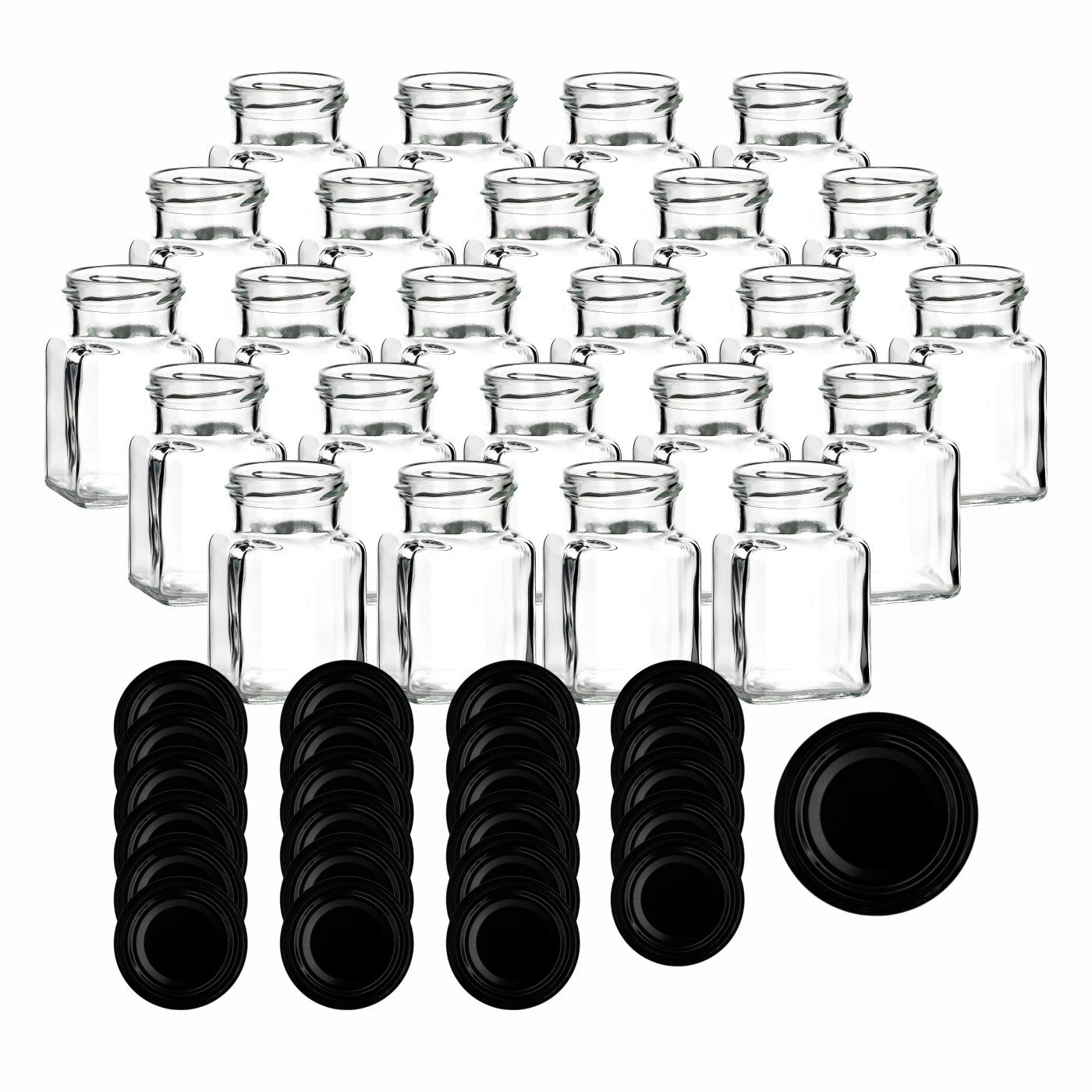 gouveo Vorratsglas Банки 150 ml eckig mit Schraub-Deckel - Kleine Банки для хранения, (24-tlg), Schwarz