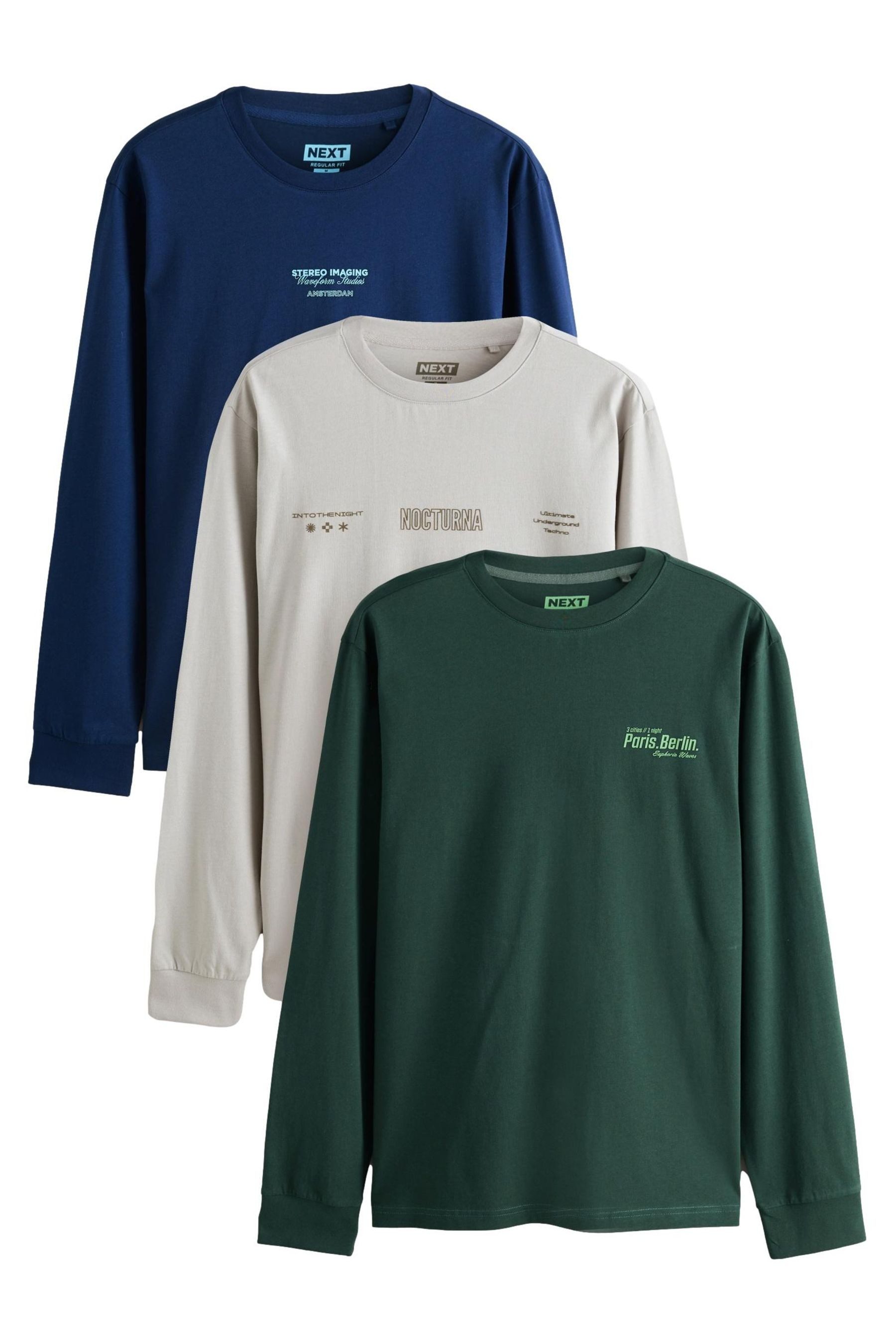 Next Langarmshirt Relaxed Fit Langarmshirts mit Grafik im Multipack (3-tlg)