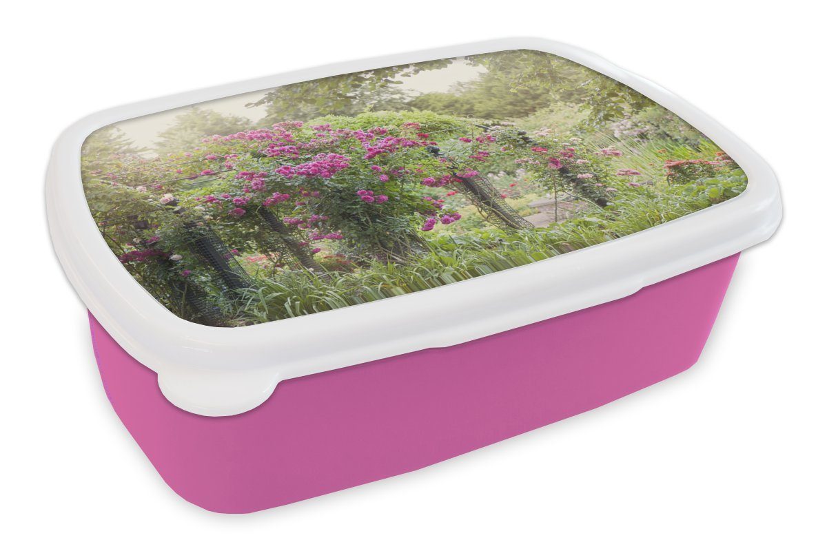 MuchoWow Lunchbox Brotdose Rosen Kunststoff, Wildnis, Brotbox Snackbox, Kunststoff wie Pflanzen rosa Kinder, für Erwachsene, wachsen Mädchen, (2-tlg), Hübsche der in
