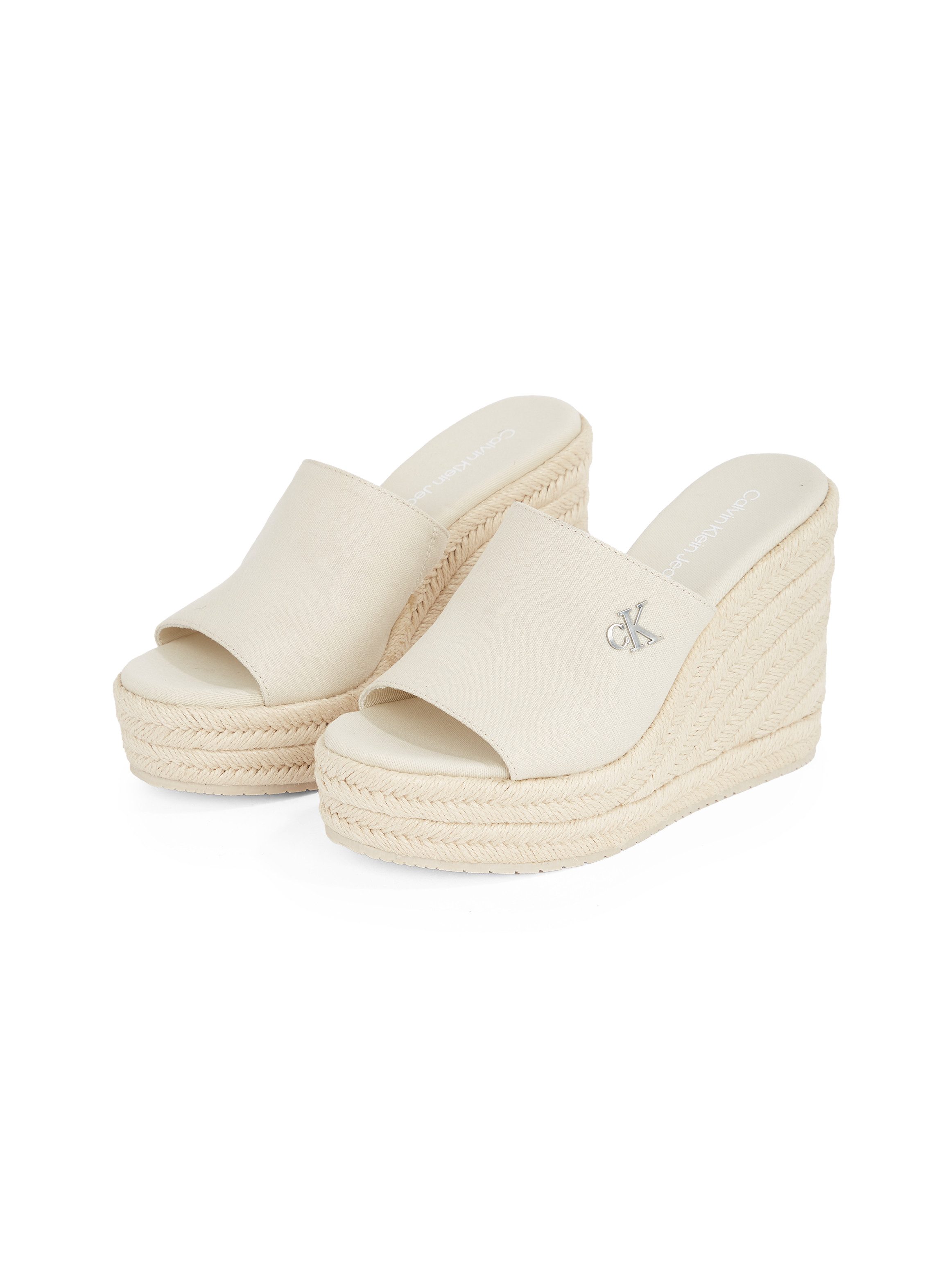 Calvin Klein Jeans WEDGE ROPE SLIDE MG Keilpantolette, Sommerschuh, Plateausohle, Urlaubsschuh mit Bastverzierung