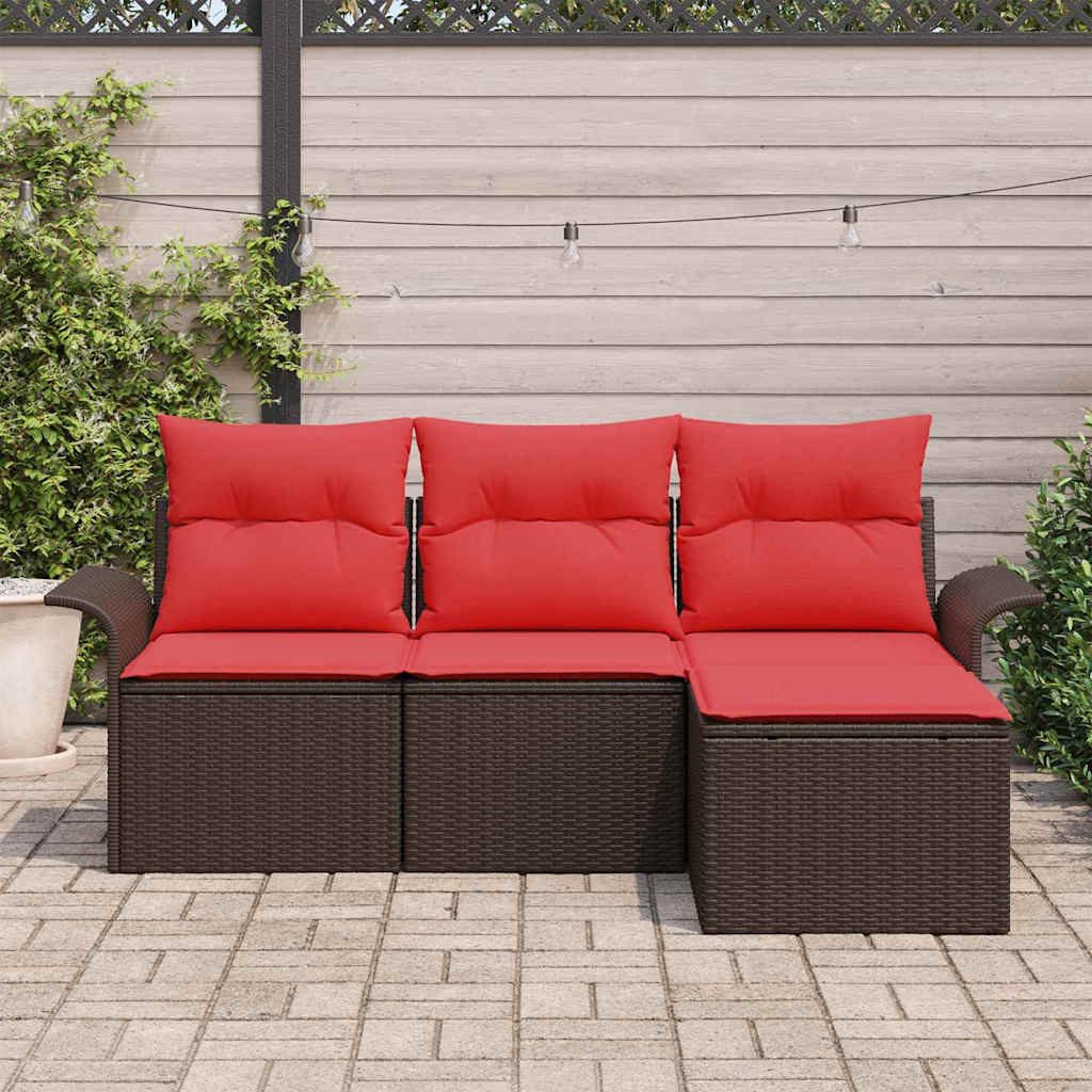 vidaXL Gartenlounge-Set Gartensofa-set mit Kissen mit Speicher 4 pcs Braun Poly-Rattan, (4-tlg)