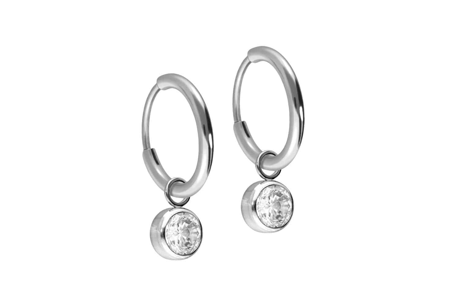 Piercing-Set Titan Ohrclicker Creolen RUNDER KRISTALL