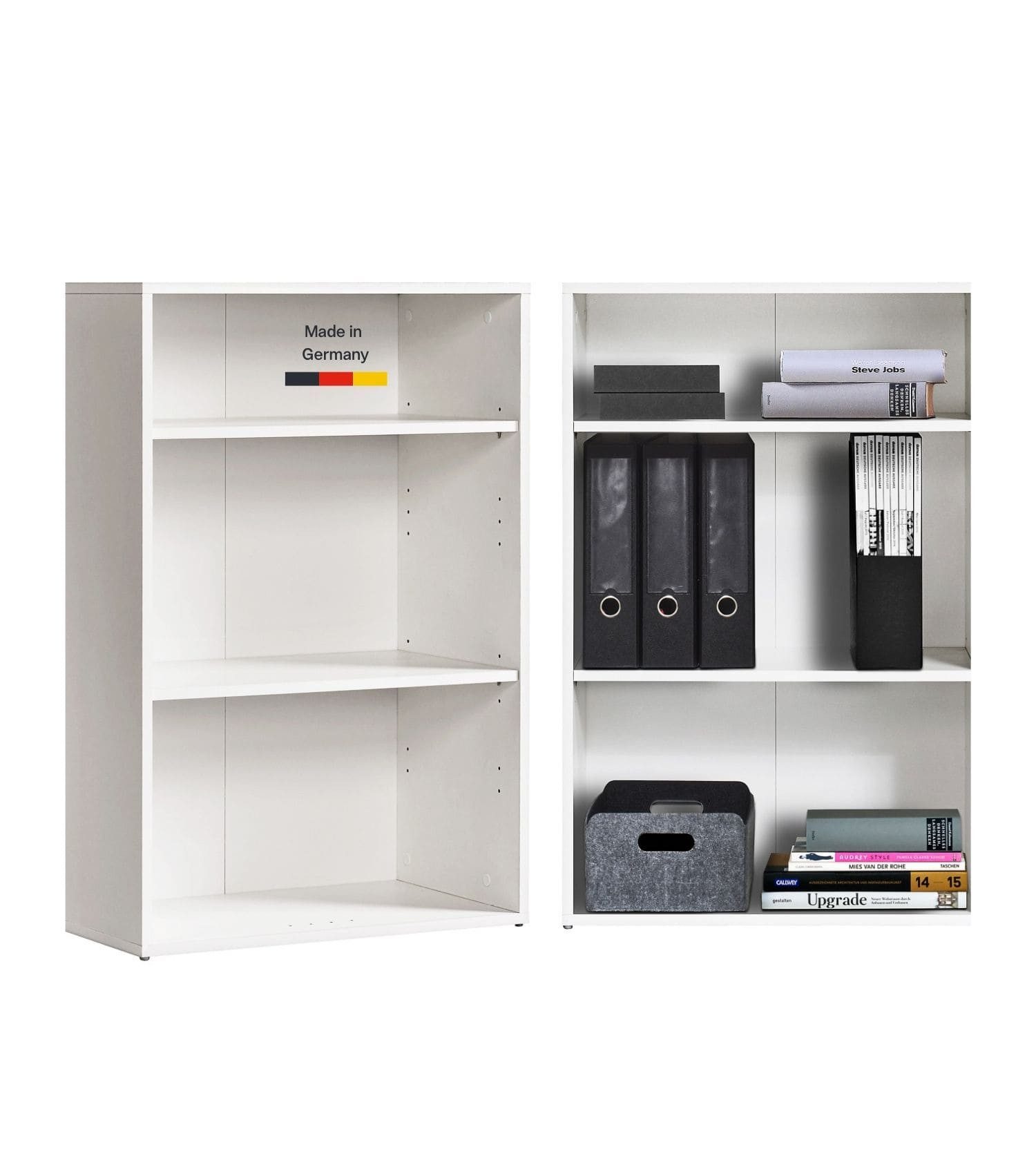 mokebo Bücherregal Der Bücherwurm Regal 60 cm breit Aktenregal Holz, 60x91x34,5 cm, Made in Germany, Holzregal, Bücherregal oder Standregal in Weiß