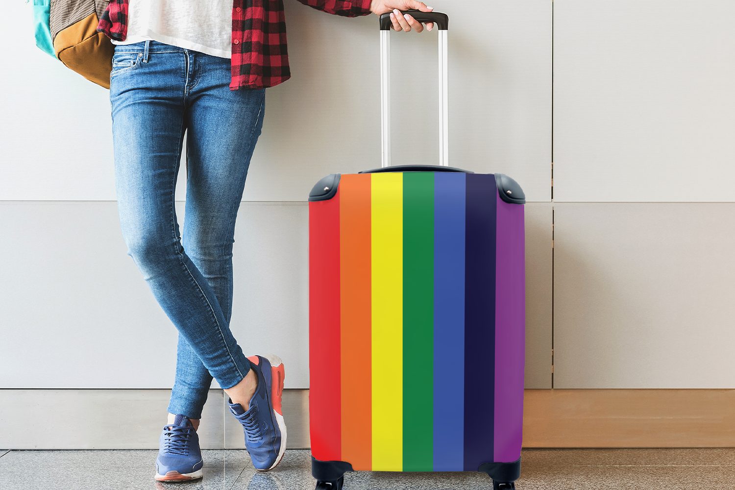 Rollen, Muster Regenbogen für Trolley, Reisekoffer - 4 MuchoWow Stolz, Ferien, rollen, - Reisetasche Handgepäck Handgepäckkoffer mit