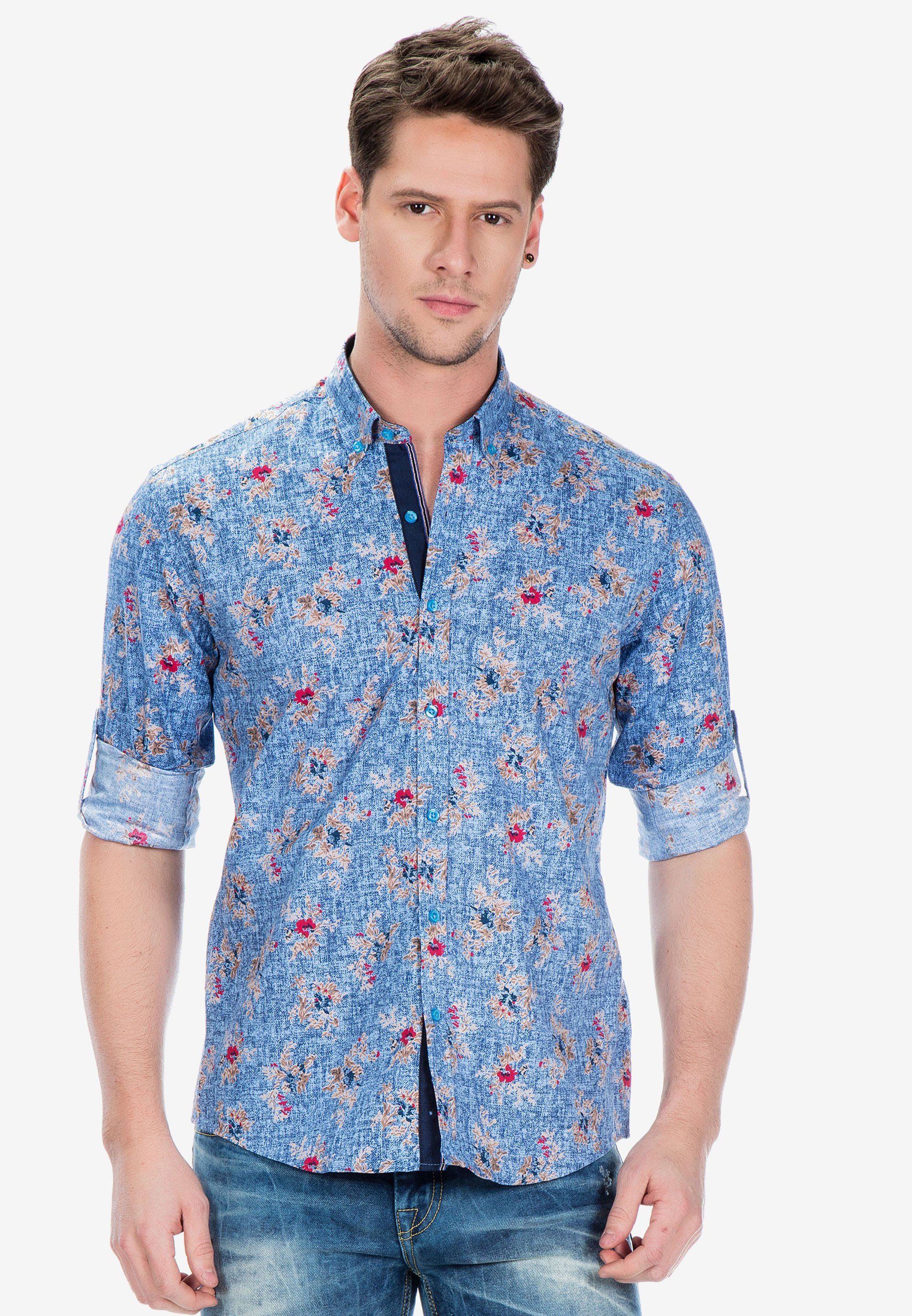 Cipo & Baxx Langarmhemd mit trendigen Blumen-Prints