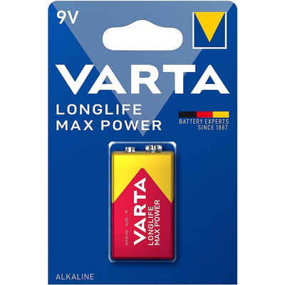 VARTA LONGLIFE Max Power Batterie, (9 V, 1 St), E-Block / 6LP3146 / 6LR61, 9 V, Alkali