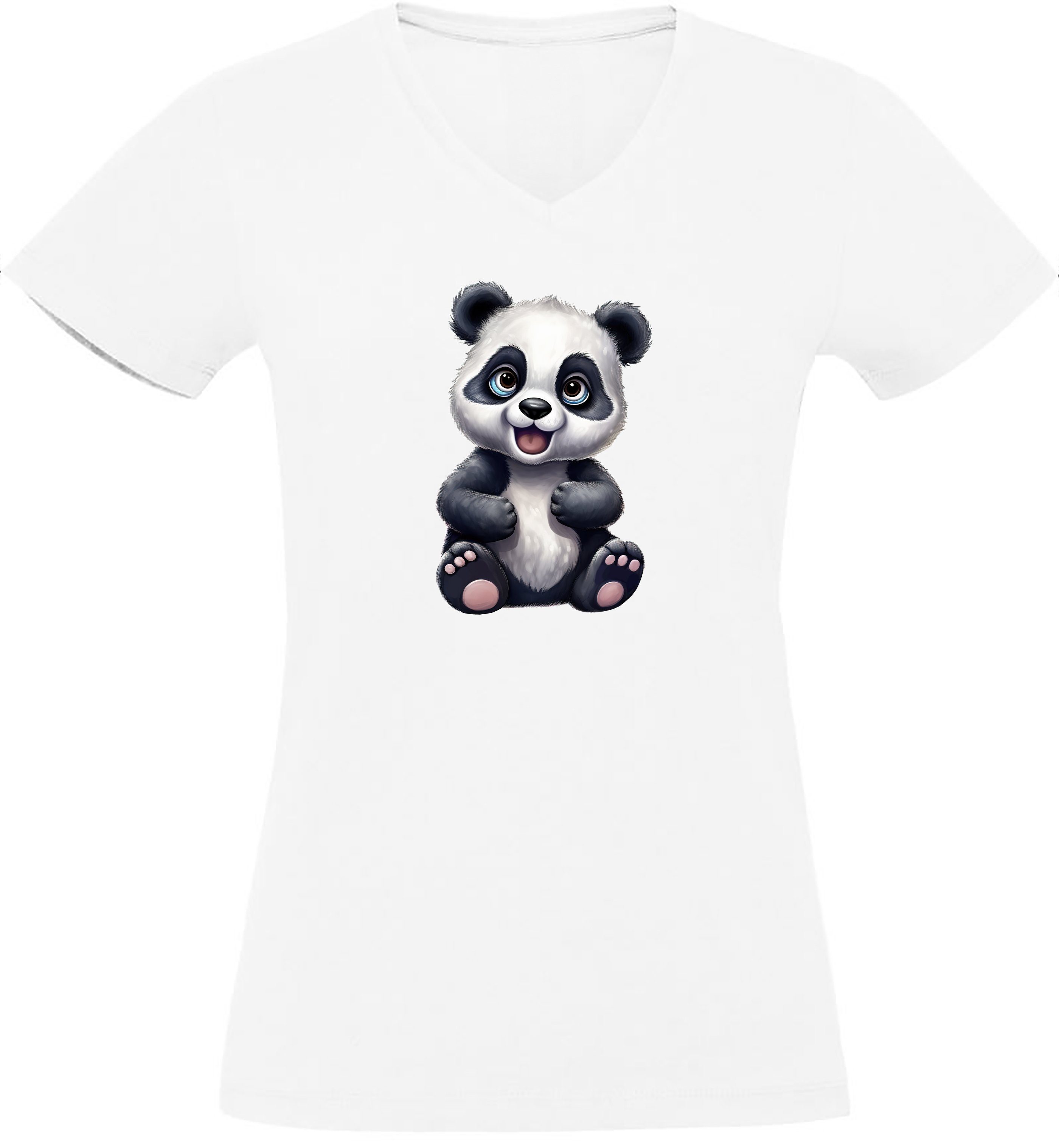 MyDesign24 T-Shirt Damen Wildtier Print Shirt - Baby Panda Bär V-Ausschnitt Baumwollshirt mit Aufdruck Slim Fit i264