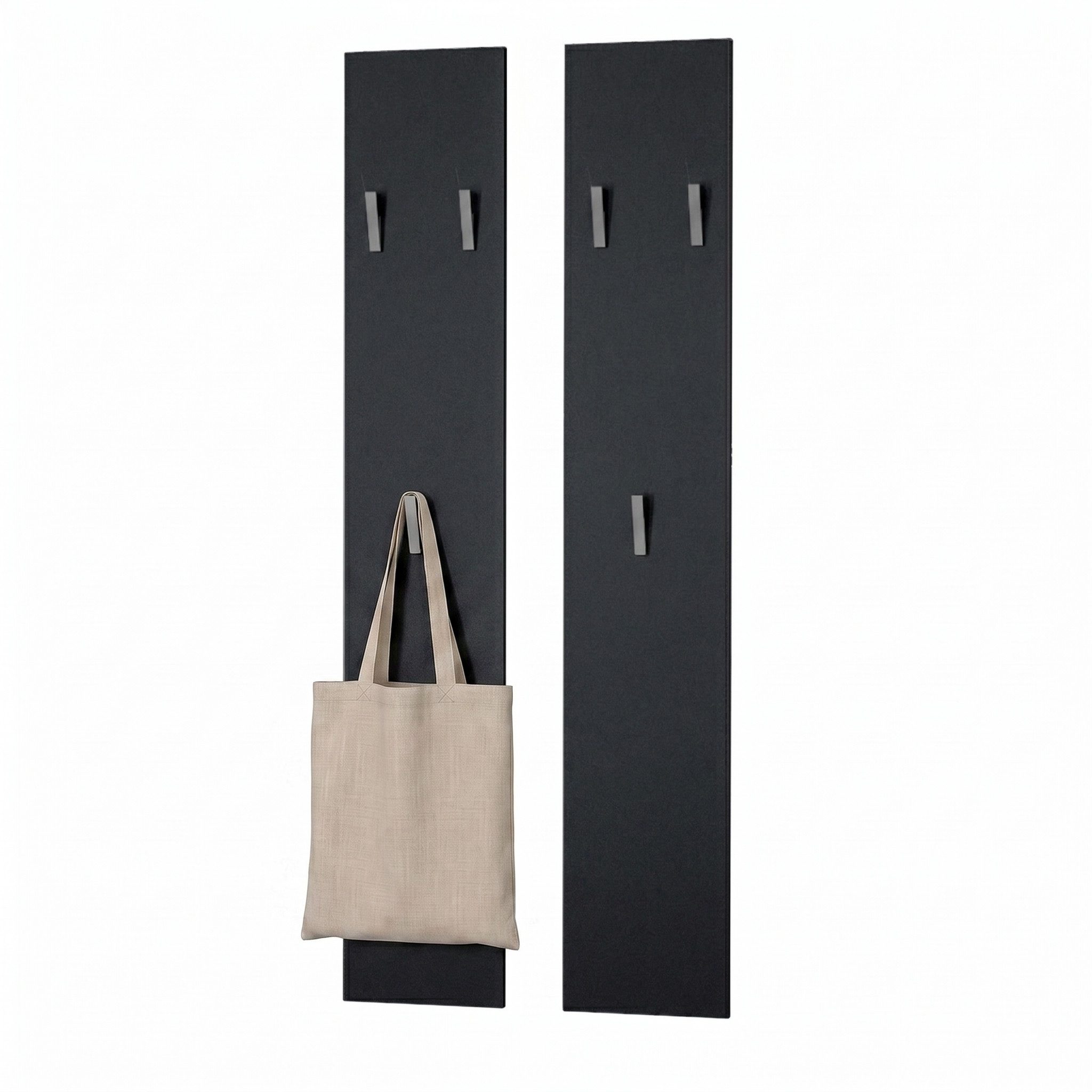 Vladon Garderobenpaneel Wandpaneel 140 (Garderobenpaneel, bestehend aus 2 Paneelen), Schwarz matt (je 24 x 140 x 2 cm)