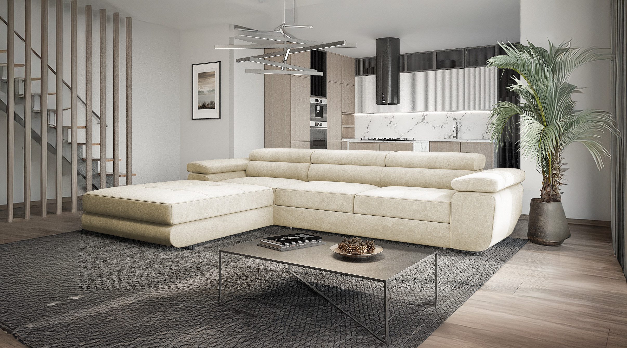 Goldstoff Ecksofa mit Schlaffunktion und Bettkasten, Designer Schlafsofa mi günstig online kaufen