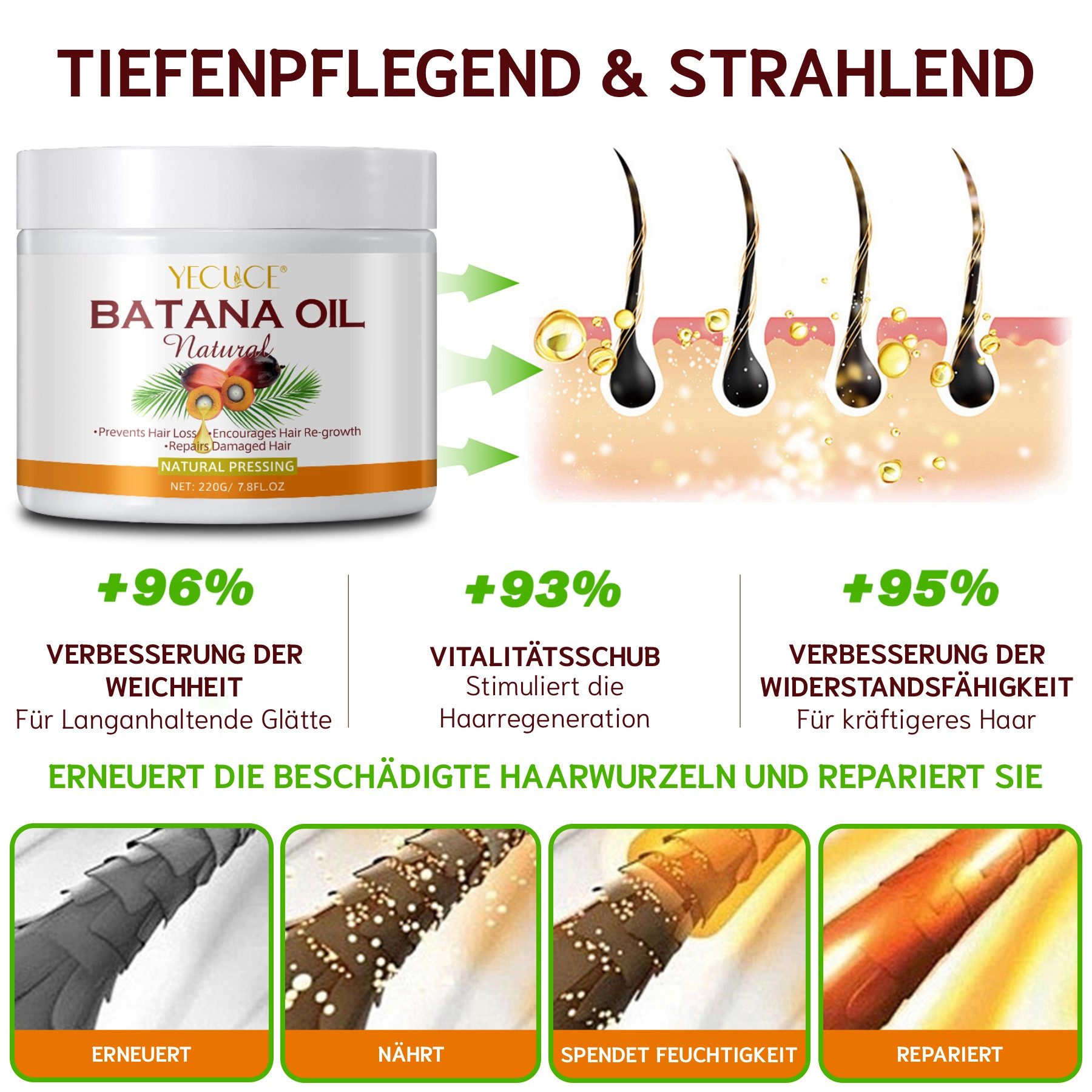 P-Beauty Cosmetic Accessories Haaröl Batana Öl für Haare Haarwachstum Haarpflege Gesicht Haut Nägel 220g, 1-tlg., Haarwachstumsmittel, Haarpflege