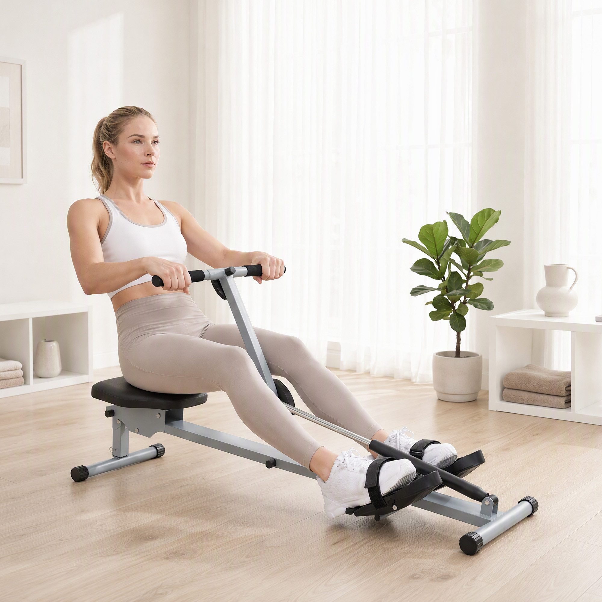 HOMCOM Rudergerät Rudergerät Fitness-Rudergerät mit LCD-Display belastbar bis 100kg (Fitnessgerät, 1-tlg., Ruderzugmaschine Heimtrainer), Grau+Schwarz 130 x 47.5 x 67 cm
