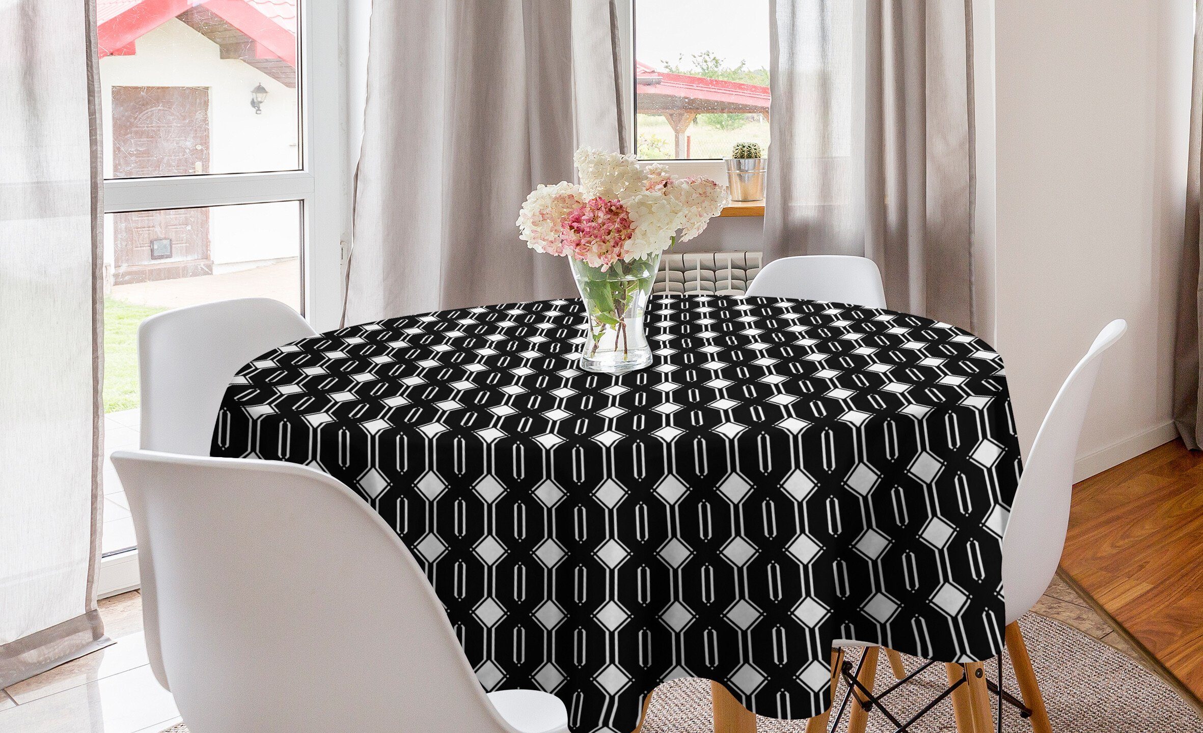 Abakuhaus Tischdecke Kreis Tischdecke Abdeckung für Esszimmer Küche Dekoration, Geometrisch Monotone Plätze und Bars